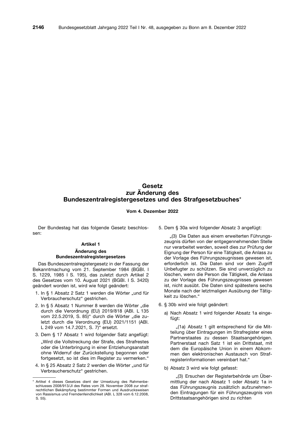 BGBl. 2022, Seite 2146 — Originalseite als Abbildung