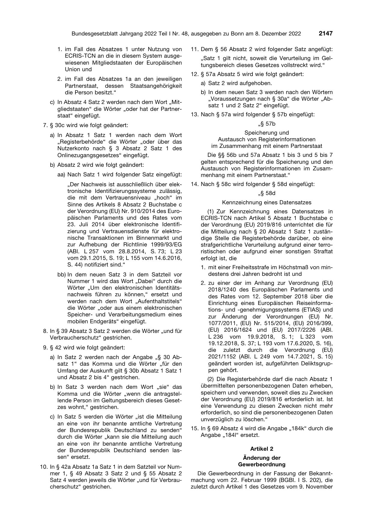 BGBl. 2022, Seite 2147 — Originalseite als Abbildung