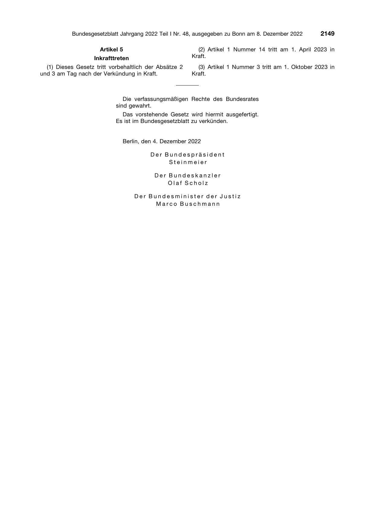 BGBl. 2022, Seite 2149 — Originalseite als Abbildung