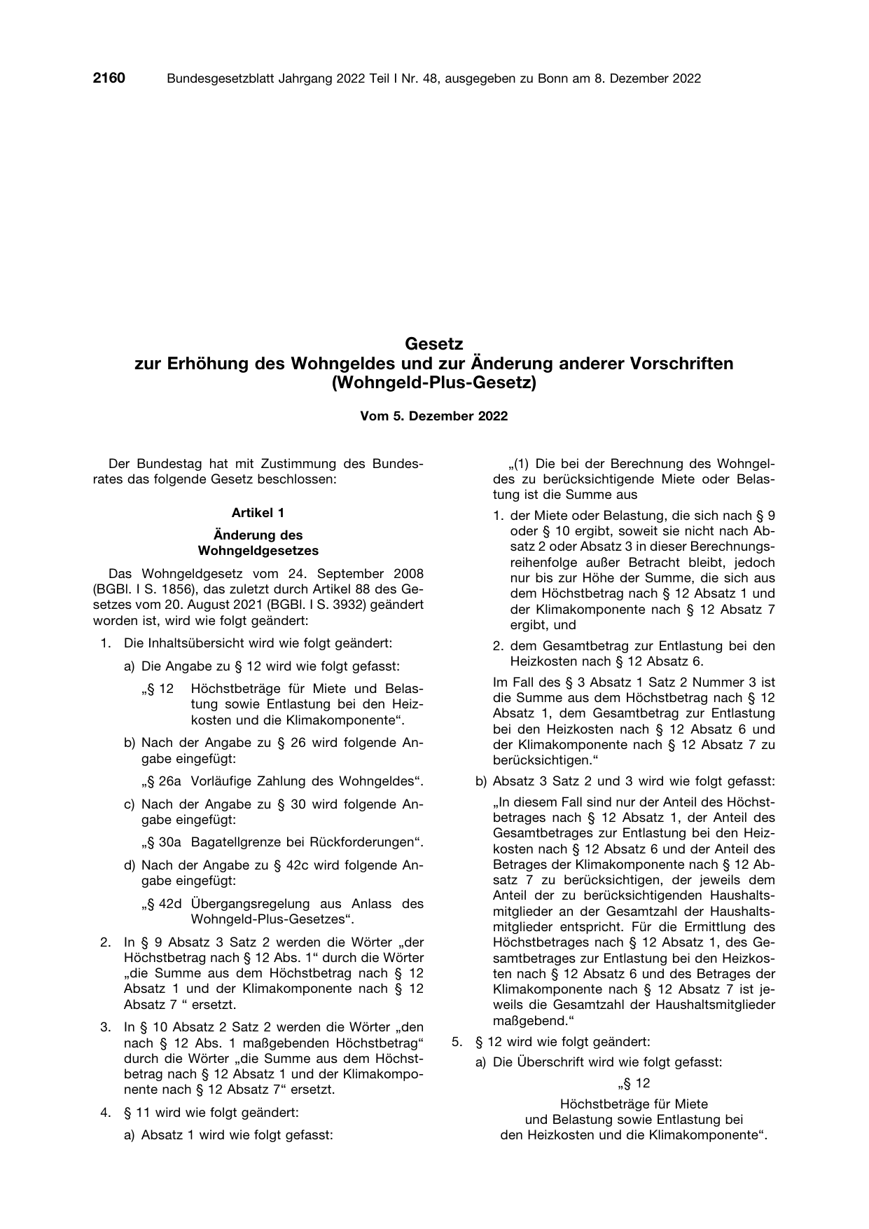 BGBl. 2022, Seite 2160 — Originalseite als Abbildung