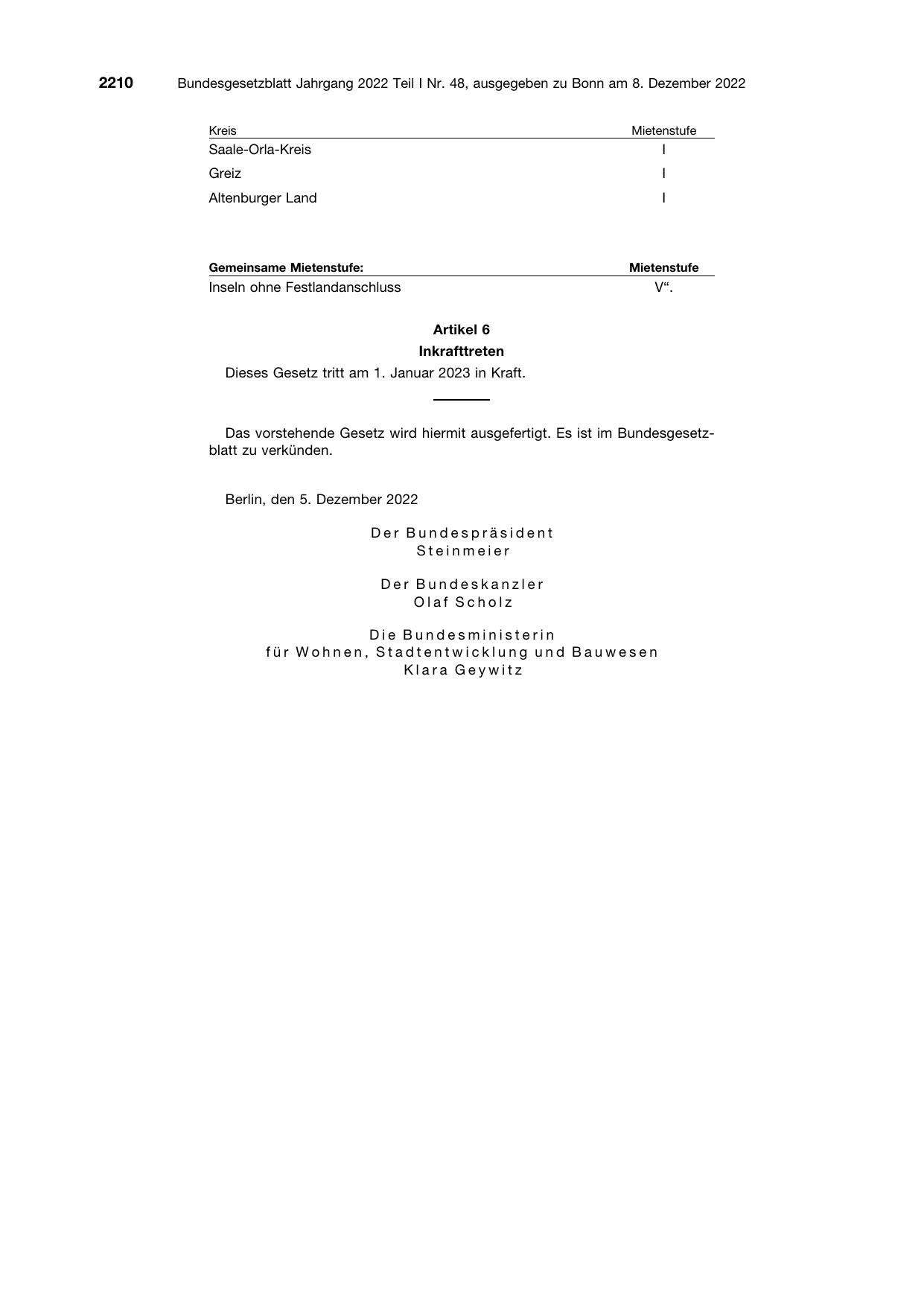 BGBl. 2022, Seite 2210 — Originalseite als Abbildung