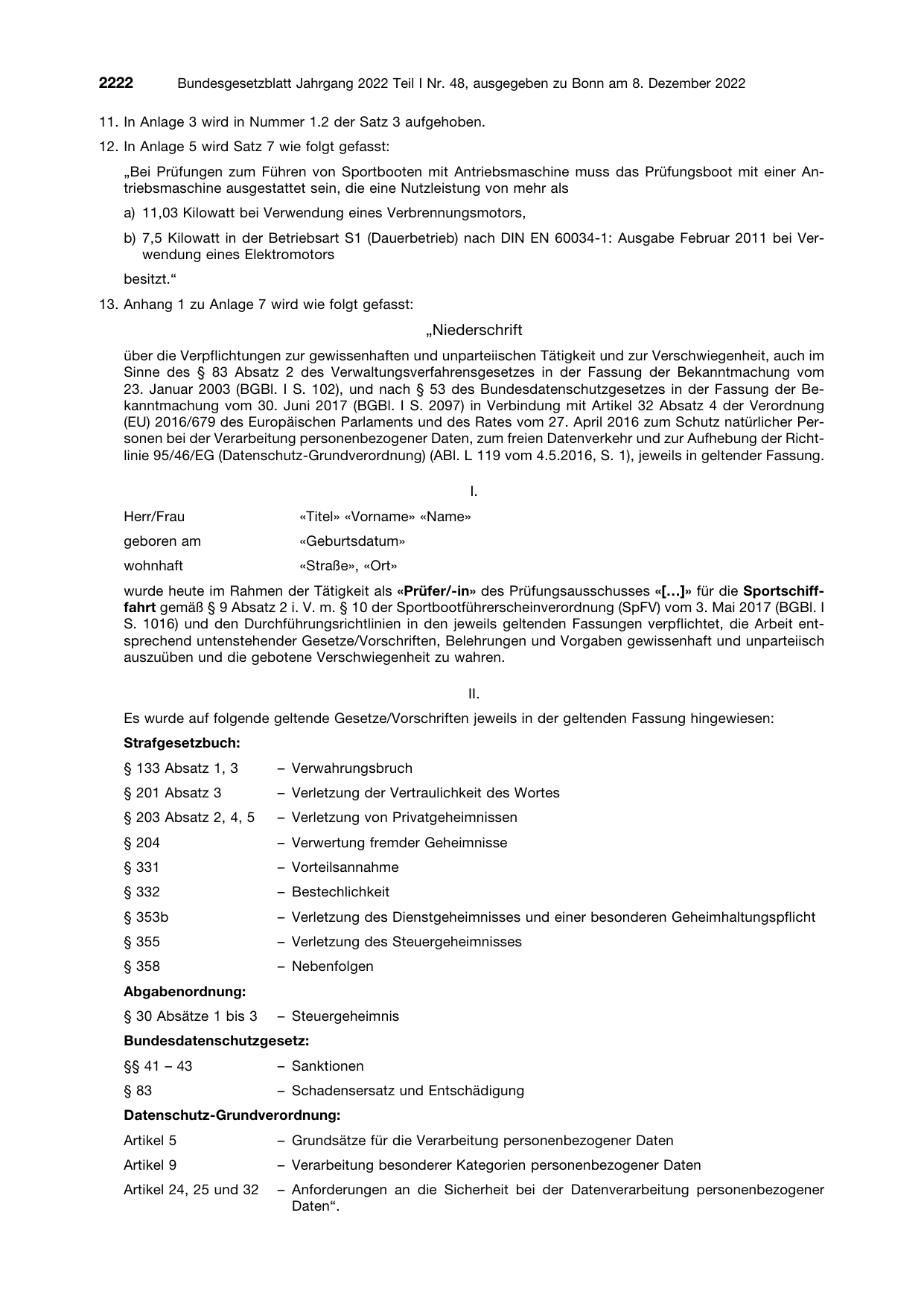 BGBl. 2022, Seite 2222 — Originalseite als Abbildung