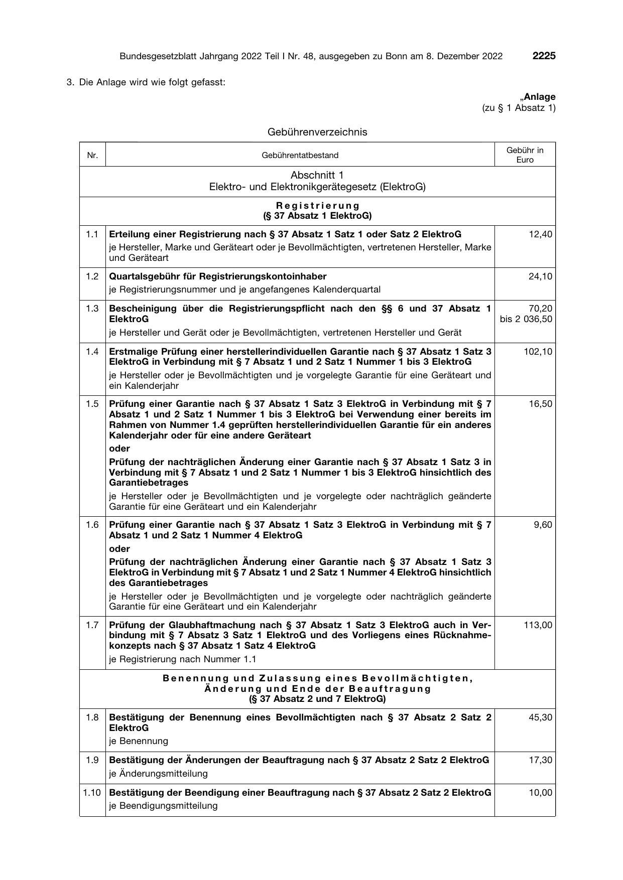 BGBl. 2022, Seite 2225 — Originalseite als Abbildung