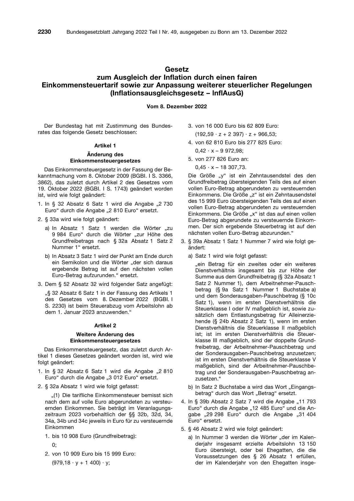 BGBl. 2022, Seite 2230 — Originalseite als Abbildung