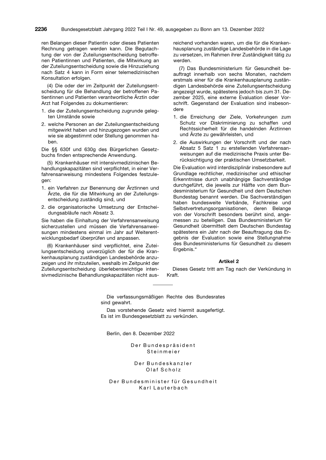 BGBl. 2022, Seite 2236 — Originalseite als Abbildung