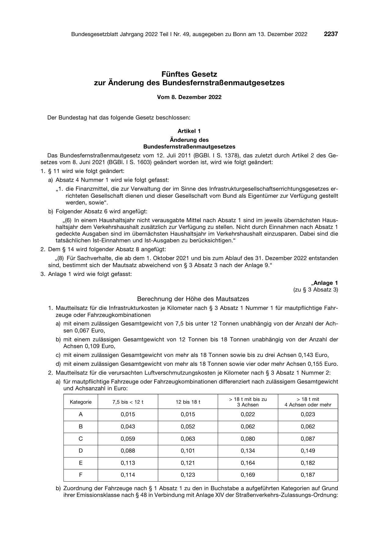 BGBl. 2022, Seite 2237 — Originalseite als Abbildung