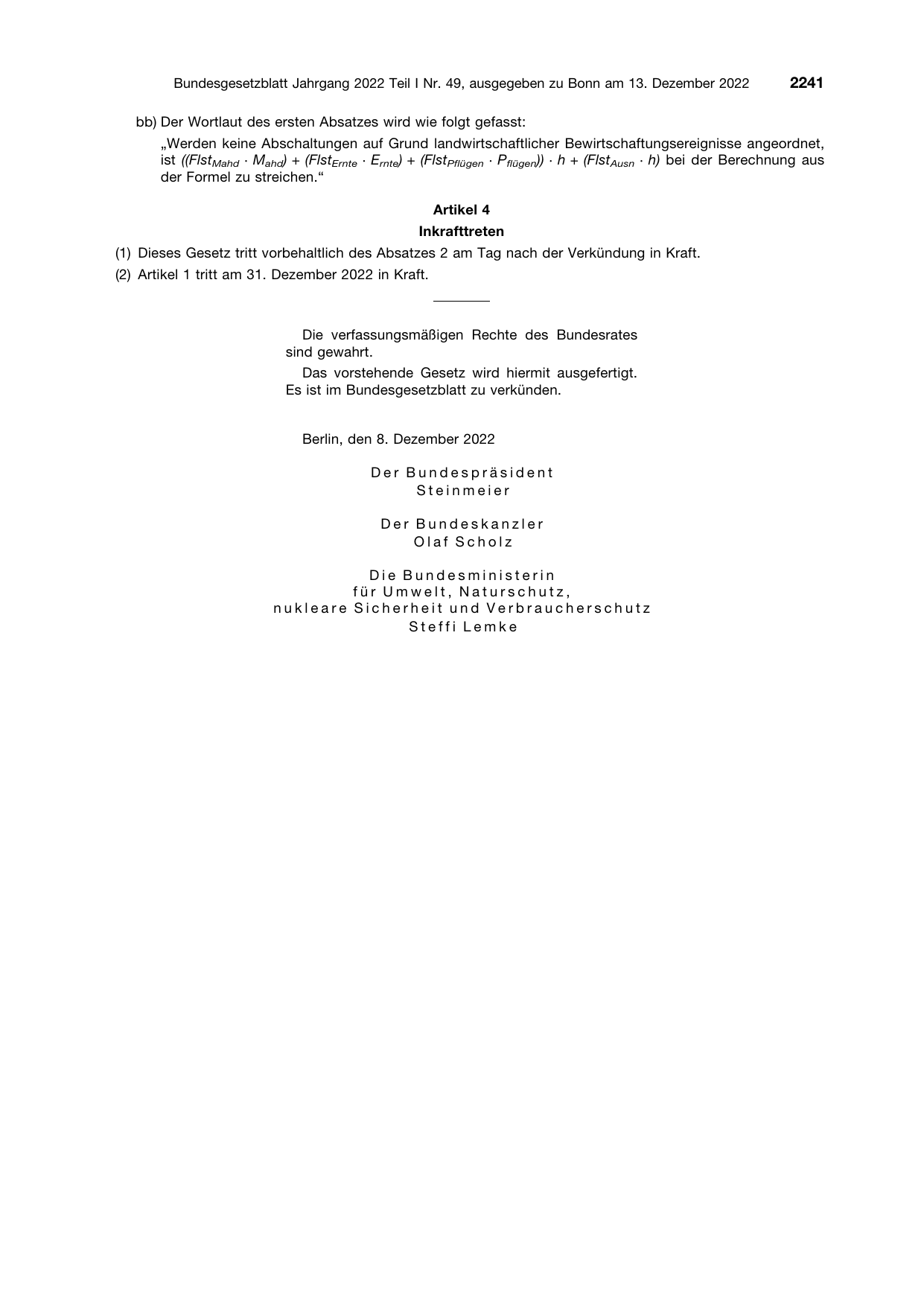 BGBl. 2022, Seite 2241 — Originalseite als Abbildung