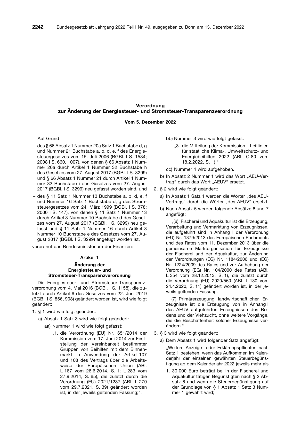 BGBl. 2022, Seite 2242 — Originalseite als Abbildung