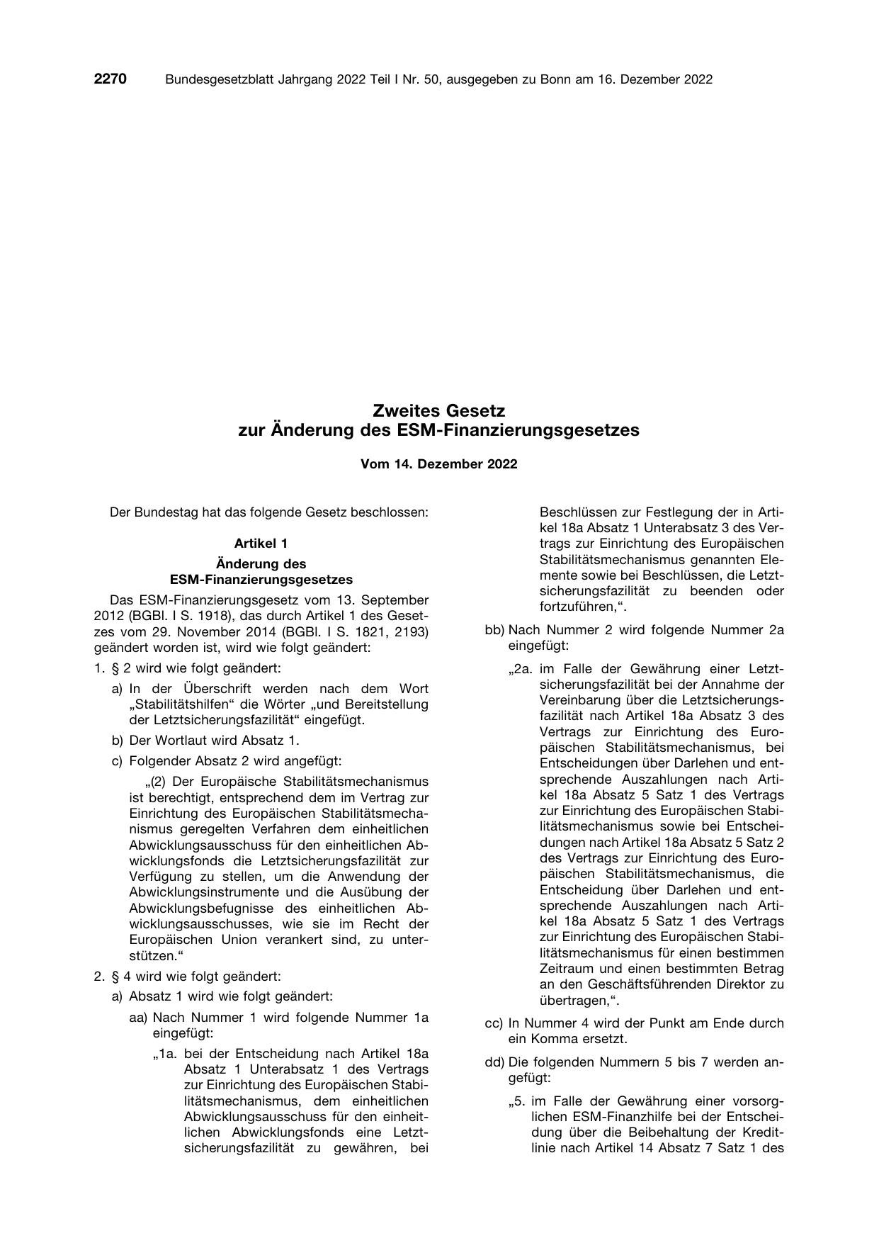 BGBl. 2022, Seite 2270 — Originalseite als Abbildung