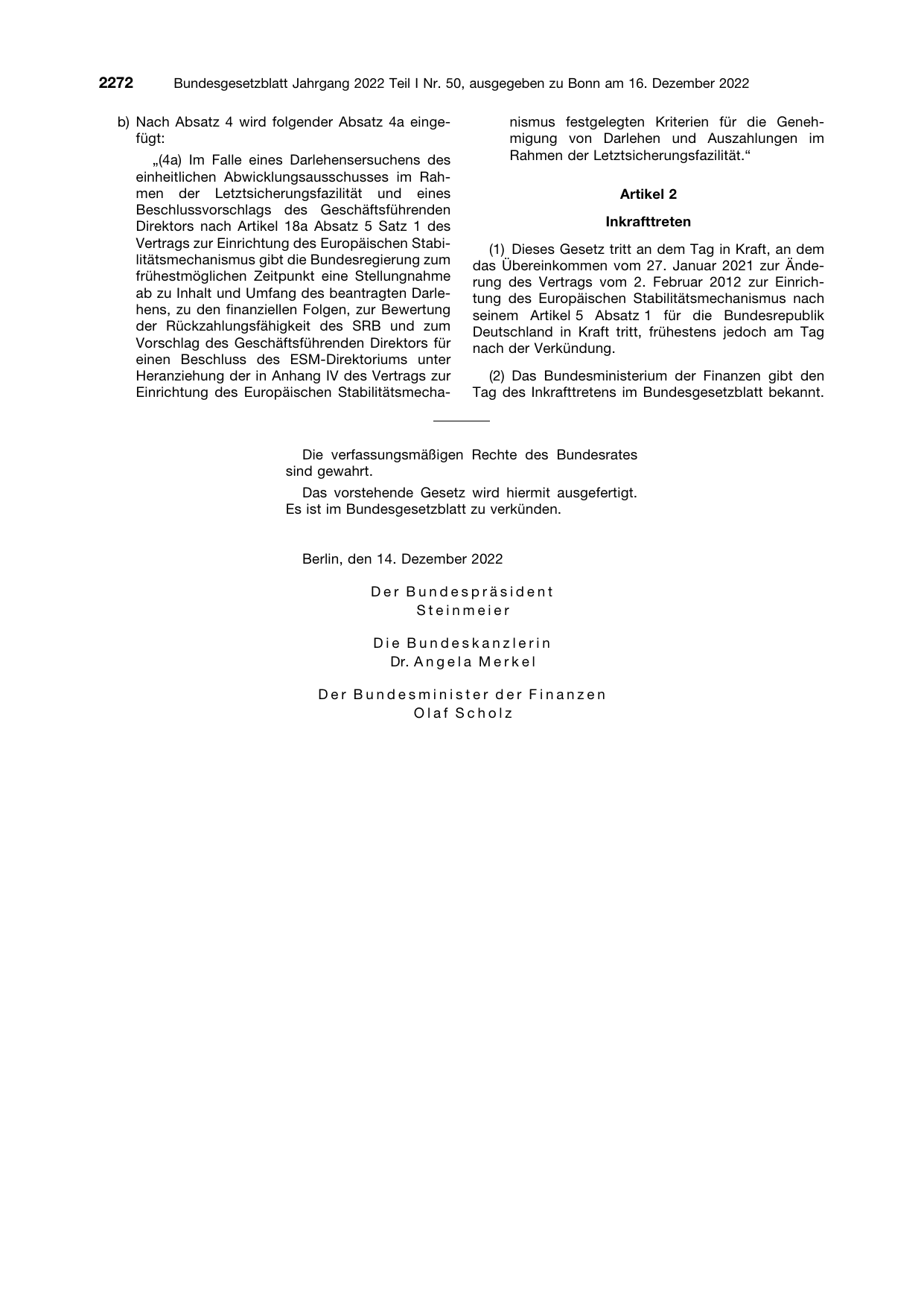 BGBl. 2022, Seite 2272 — Originalseite als Abbildung
