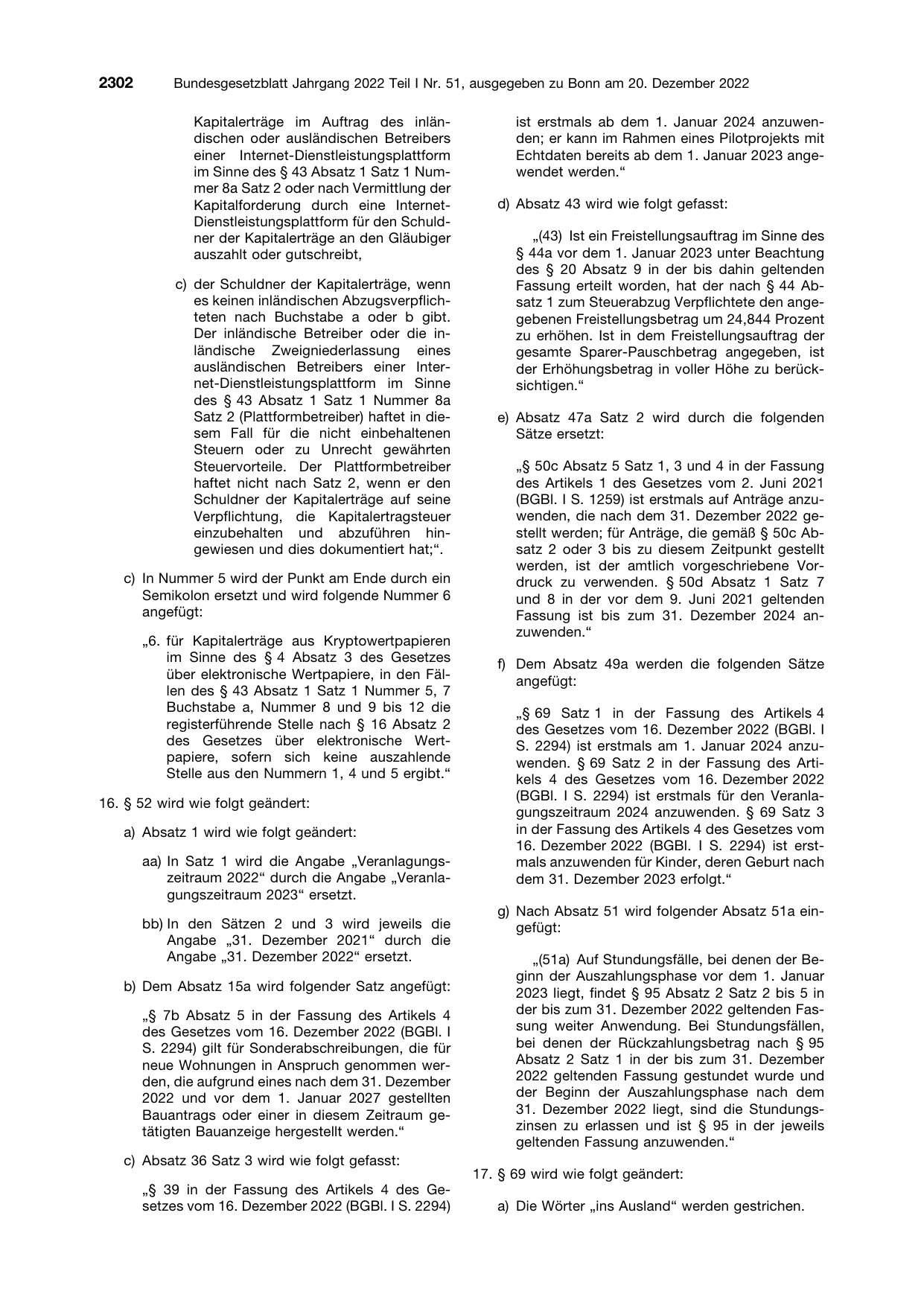 BGBl. 2022, Seite 2302 — Originalseite als Abbildung