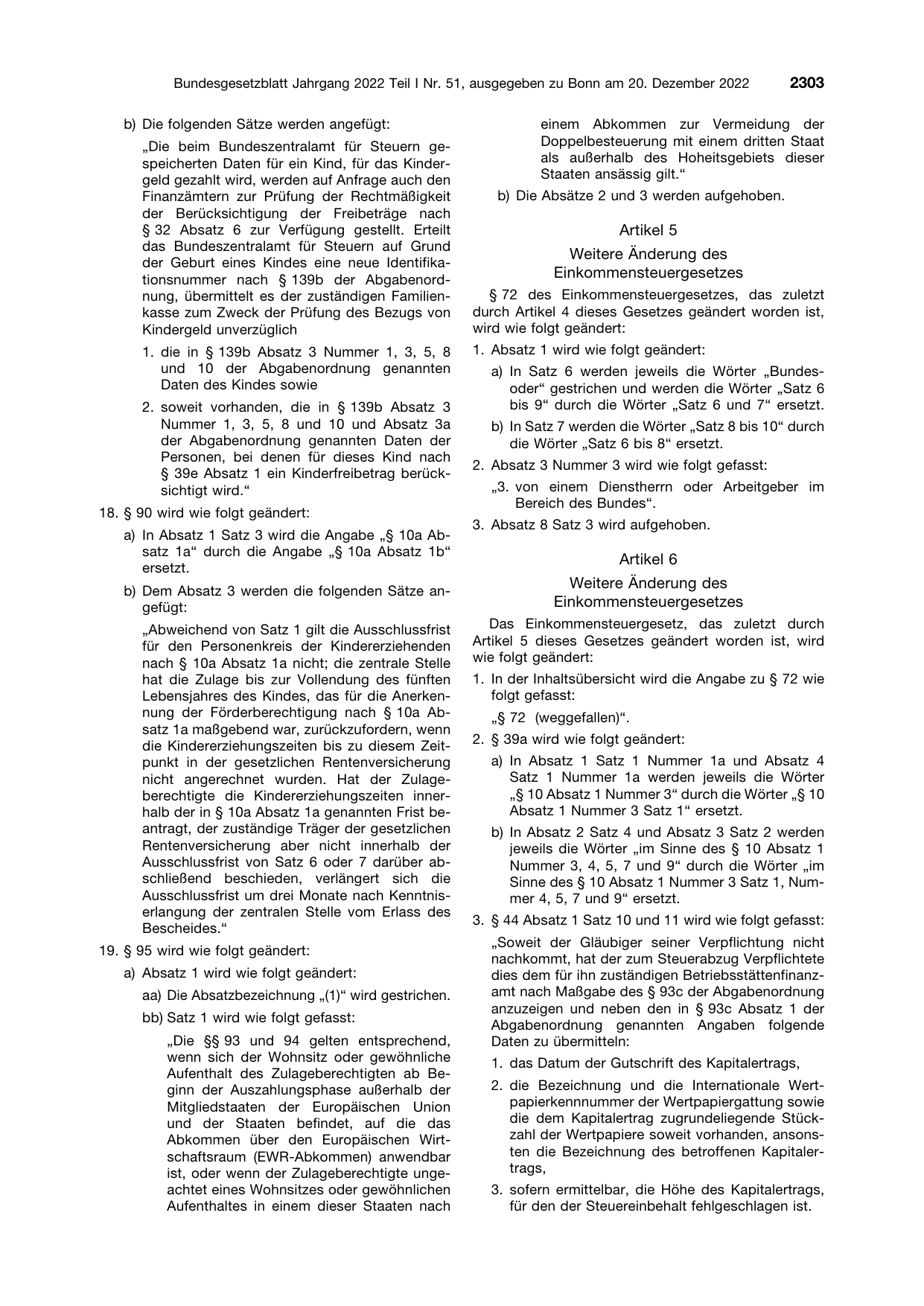 BGBl. 2022, Seite 2303 — Originalseite als Abbildung