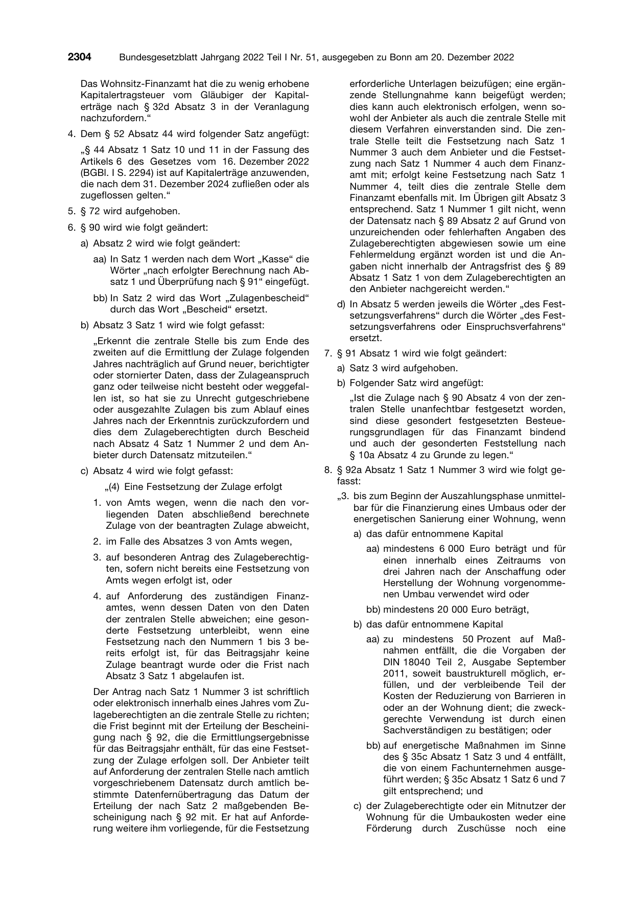 BGBl. 2022, Seite 2304 — Originalseite als Abbildung