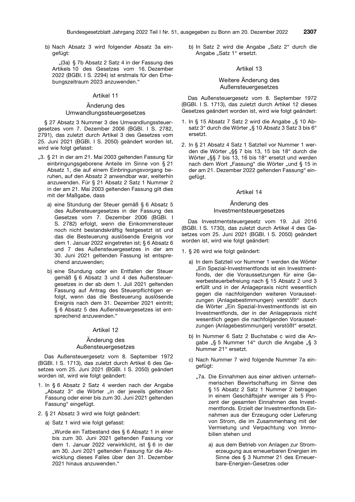 BGBl. 2022, Seite 2307 — Originalseite als Abbildung