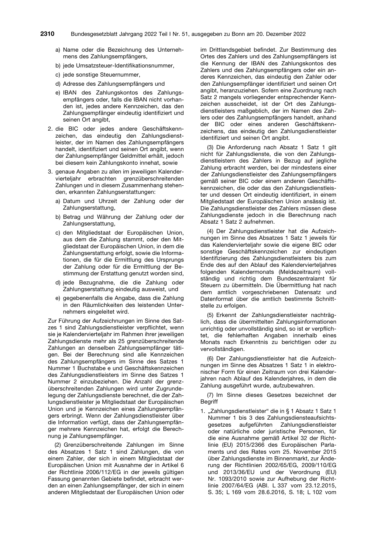 BGBl. 2022, Seite 2310 — Originalseite als Abbildung