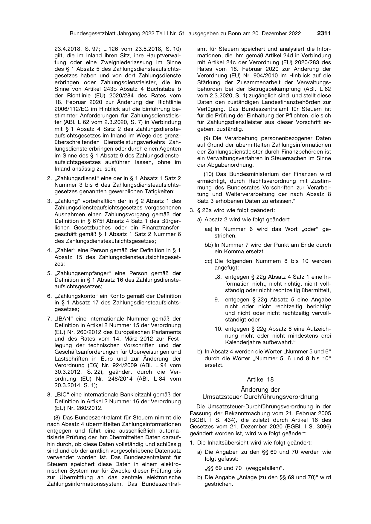 BGBl. 2022, Seite 2311 — Originalseite als Abbildung