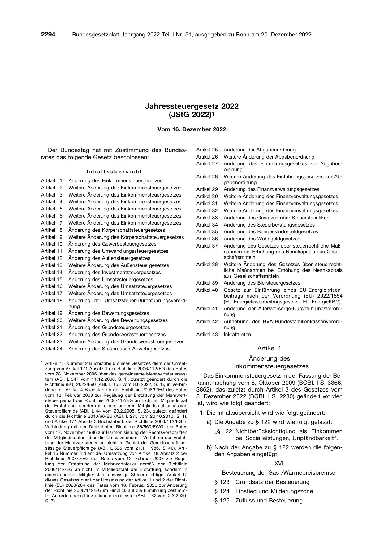 BGBl. 2022, Seite 2294 — Originalseite als Abbildung