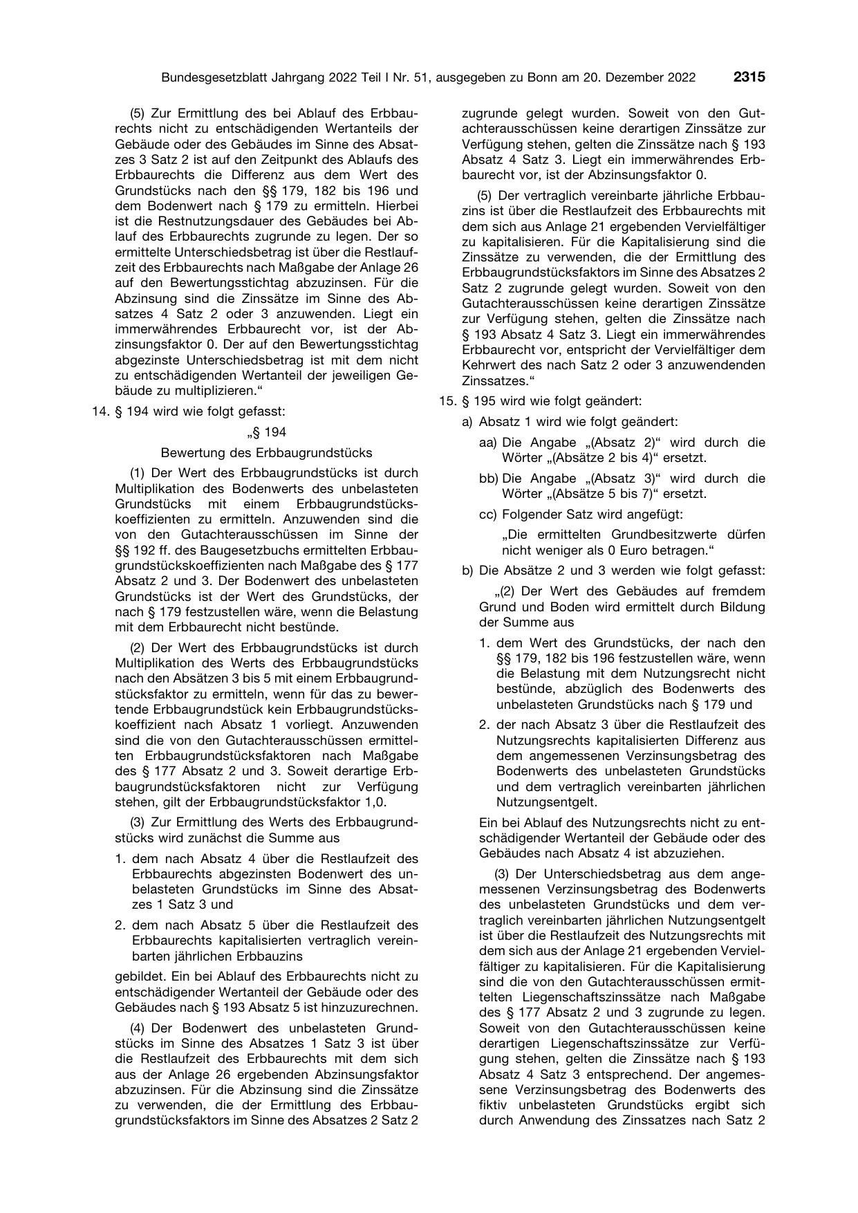 BGBl. 2022, Seite 2315 — Originalseite als Abbildung