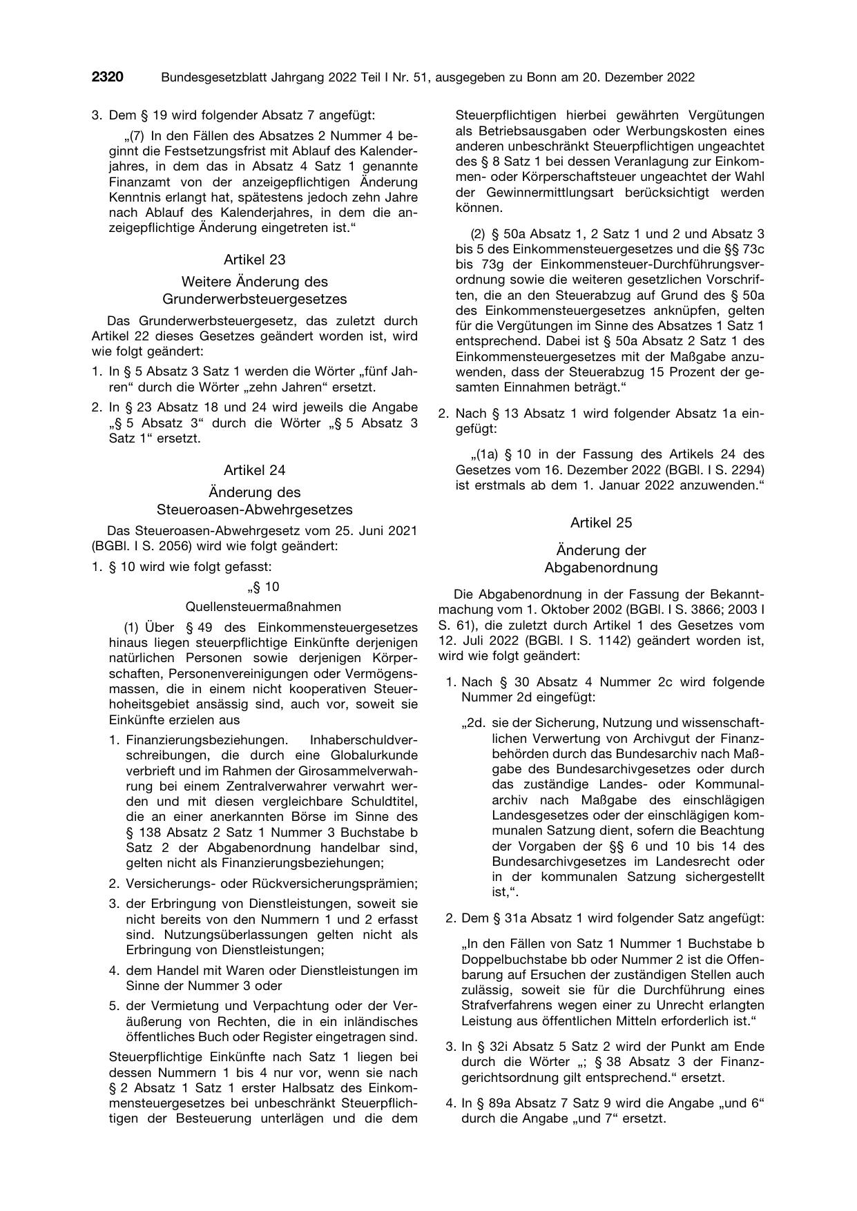 BGBl. 2022, Seite 2320 — Originalseite als Abbildung