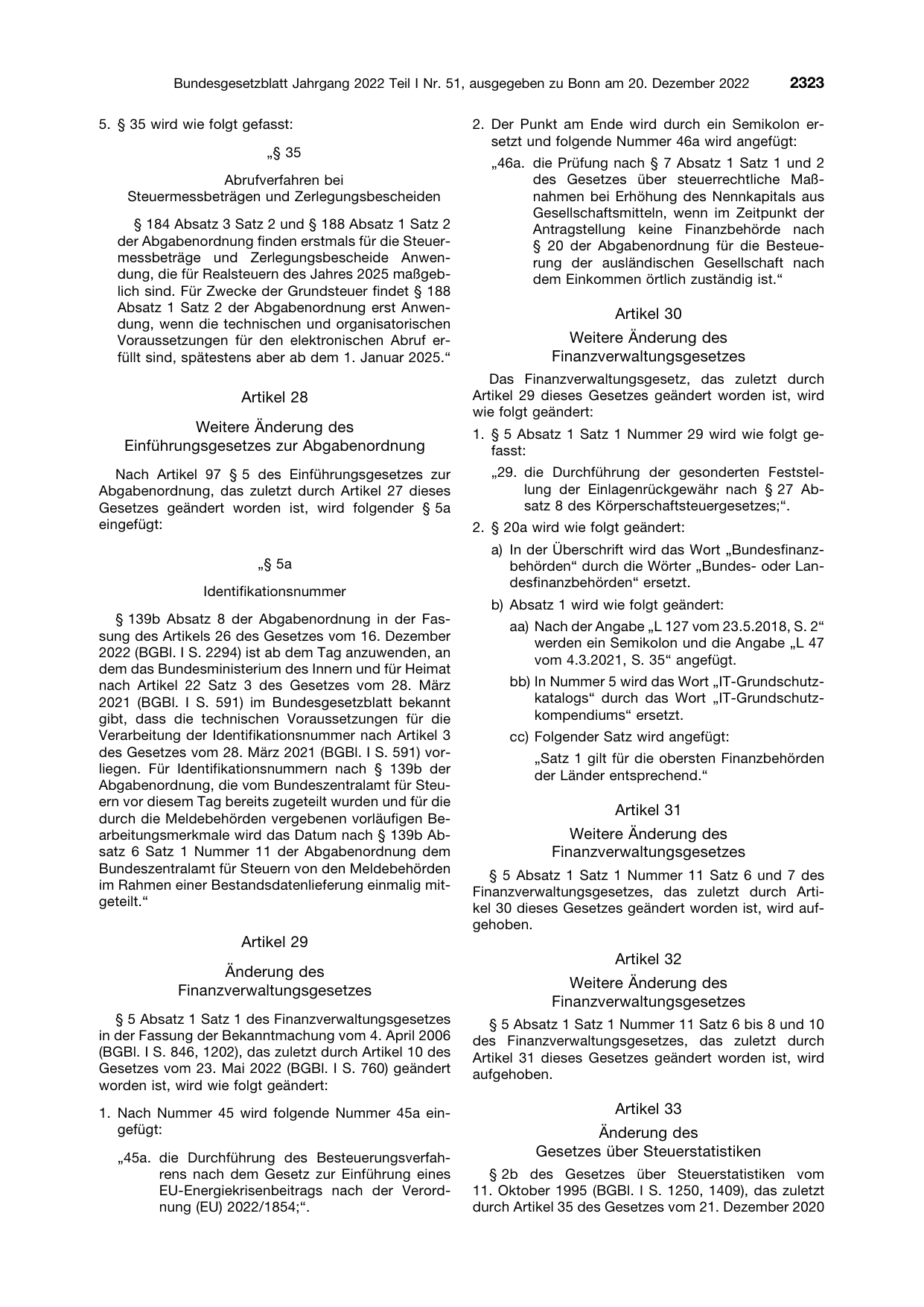 BGBl. 2022, Seite 2323 — Originalseite als Abbildung