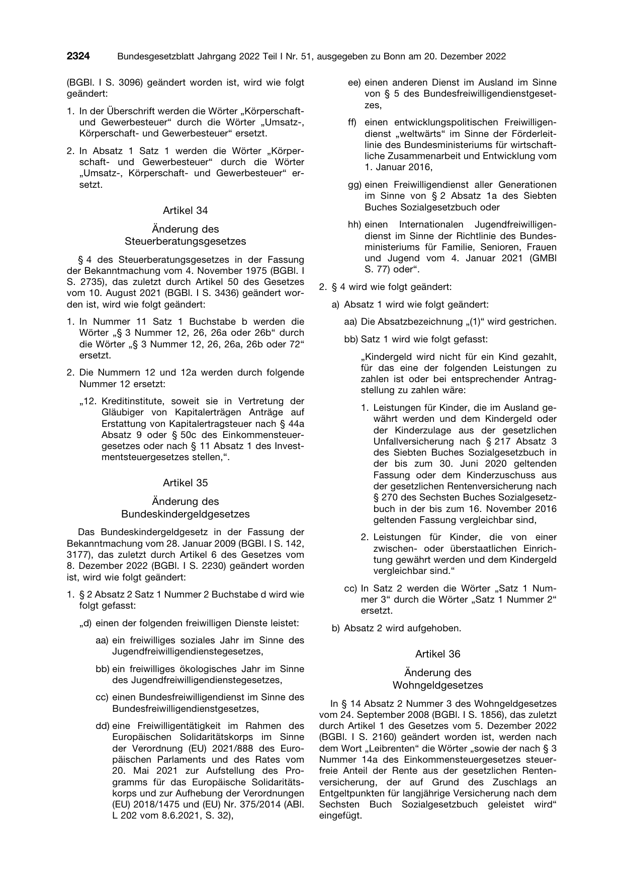 BGBl. 2022, Seite 2324 — Originalseite als Abbildung