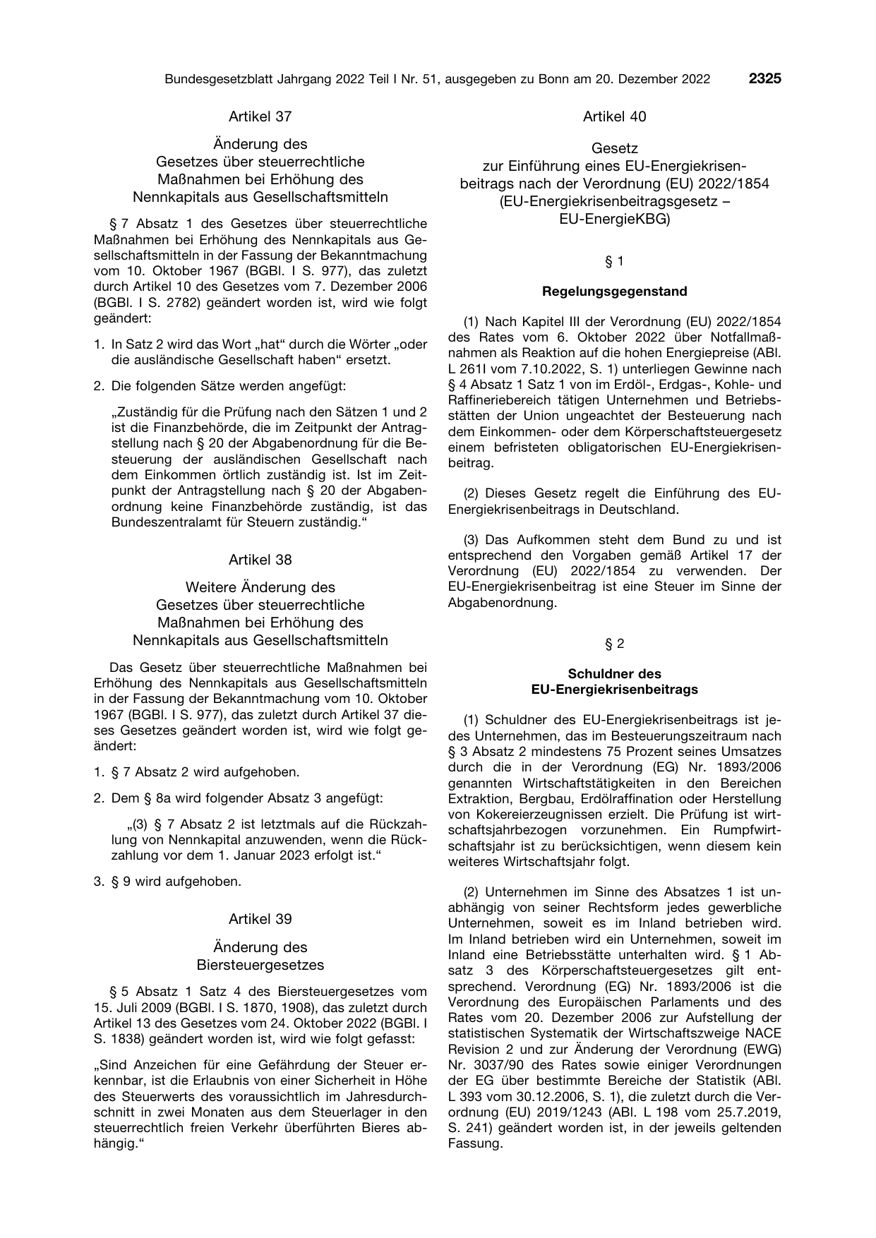 BGBl. 2022, Seite 2325 — Originalseite als Abbildung