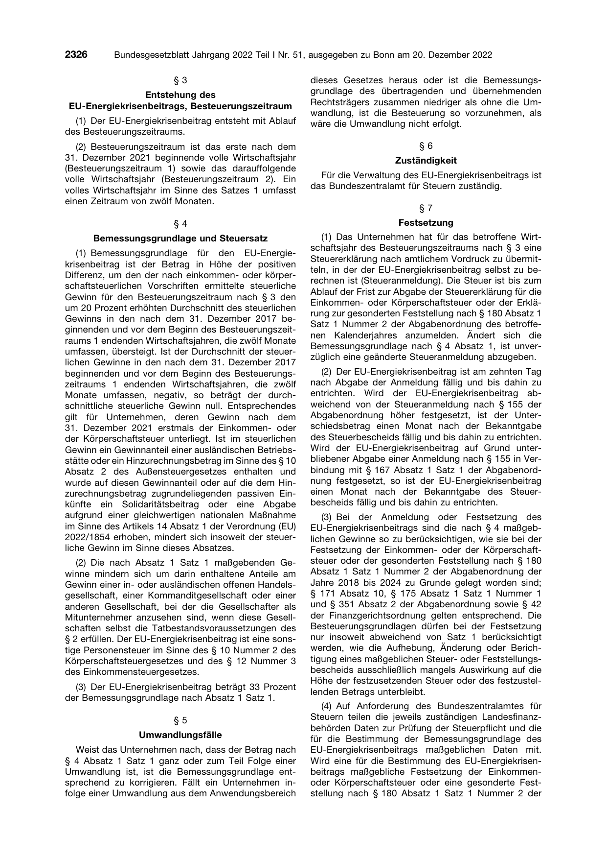 BGBl. 2022, Seite 2326 — Originalseite als Abbildung