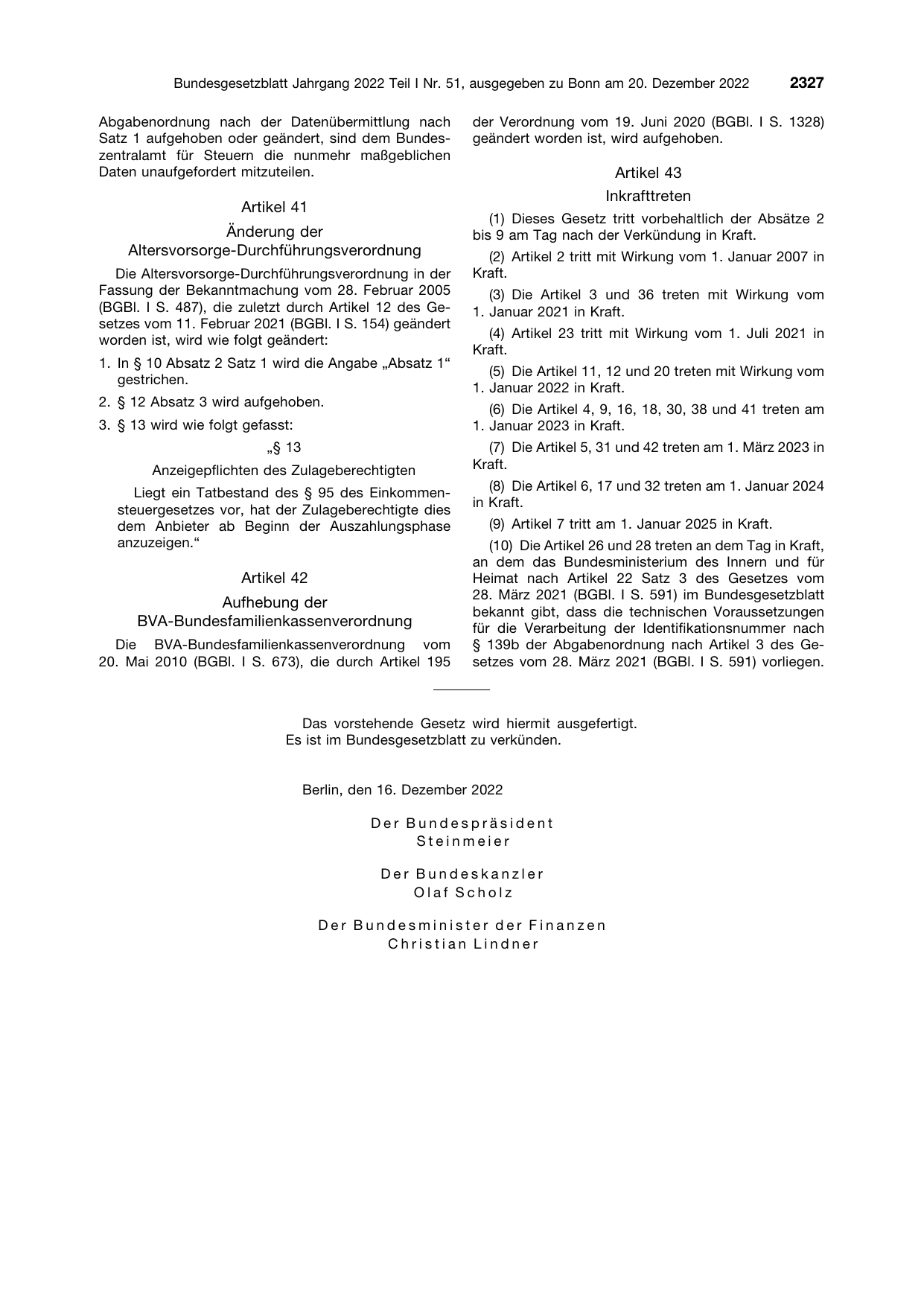 BGBl. 2022, Seite 2327 — Originalseite als Abbildung