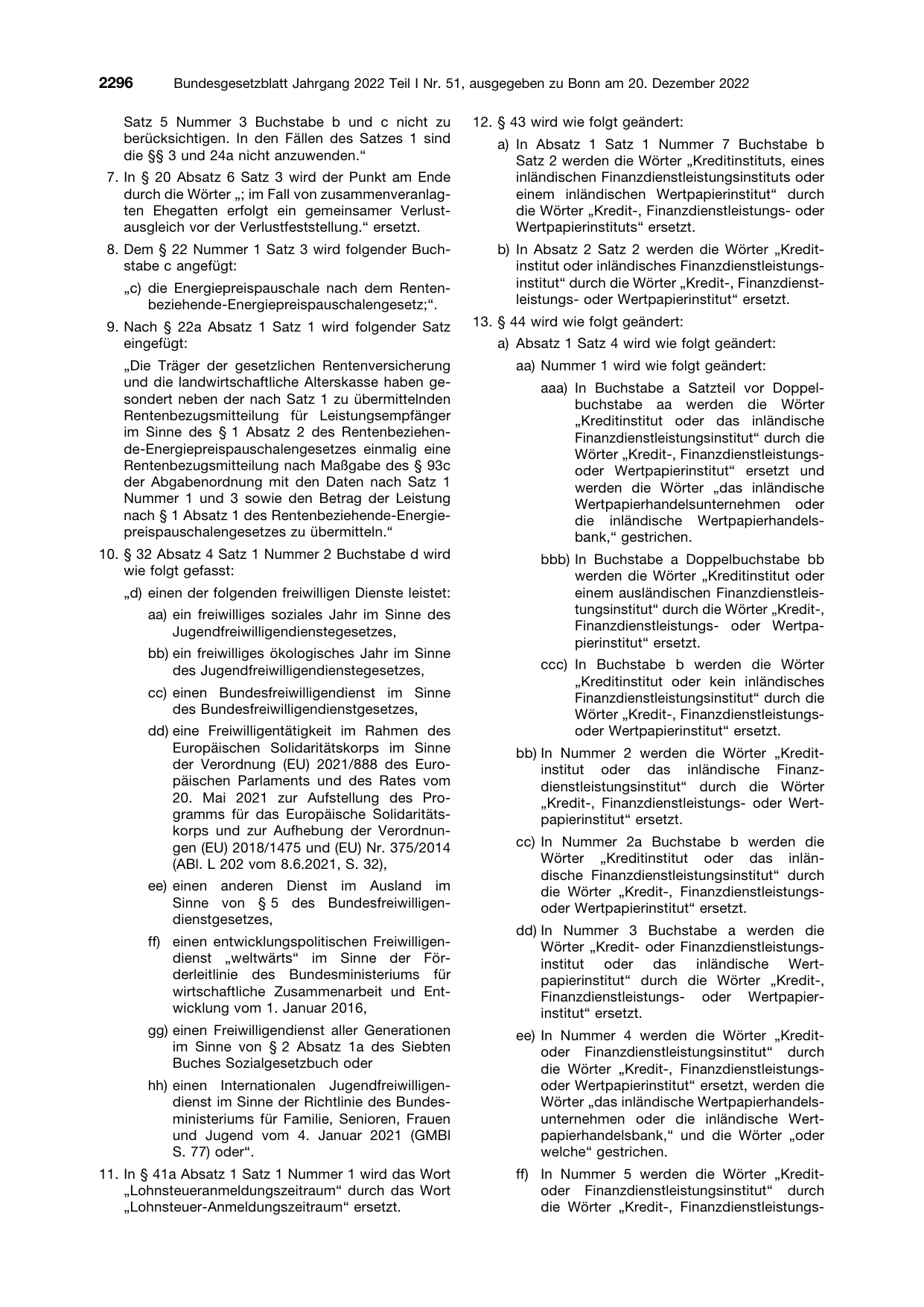 BGBl. 2022, Seite 2296 — Originalseite als Abbildung