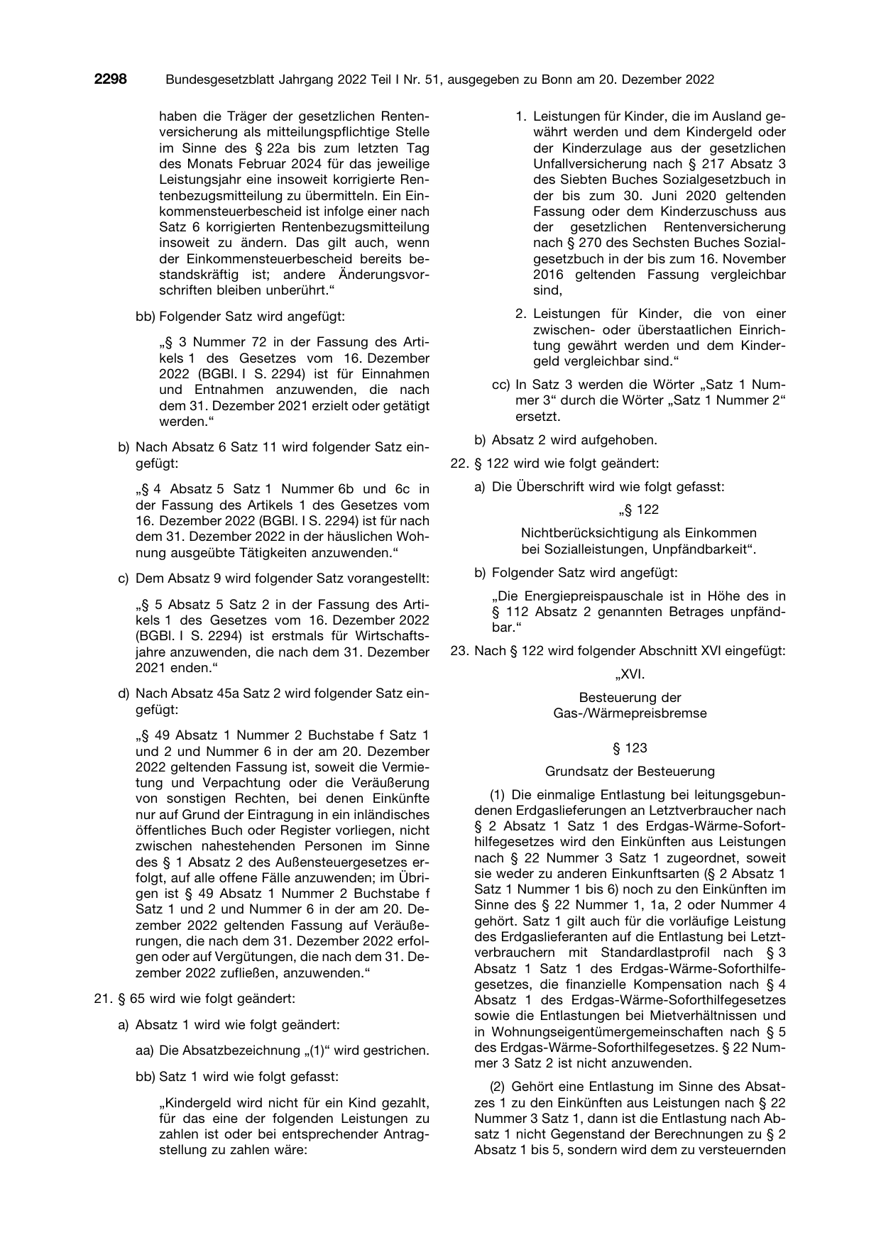 BGBl. 2022, Seite 2298 — Originalseite als Abbildung