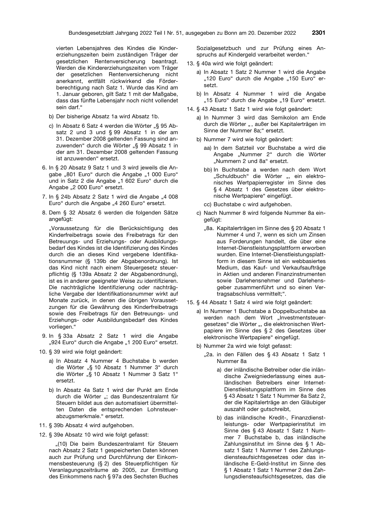 BGBl. 2022, Seite 2301 — Originalseite als Abbildung