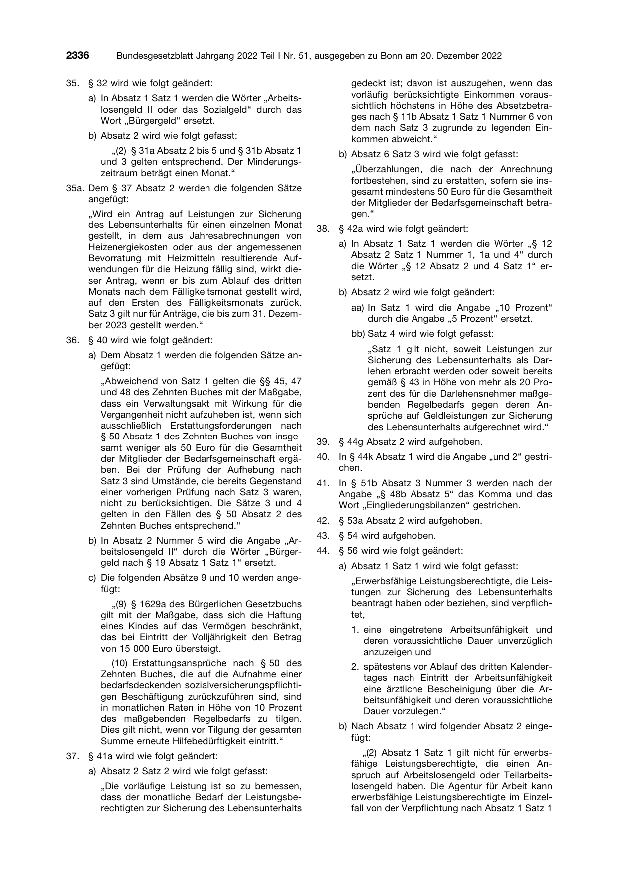 BGBl. 2022, Seite 2336 — Originalseite als Abbildung