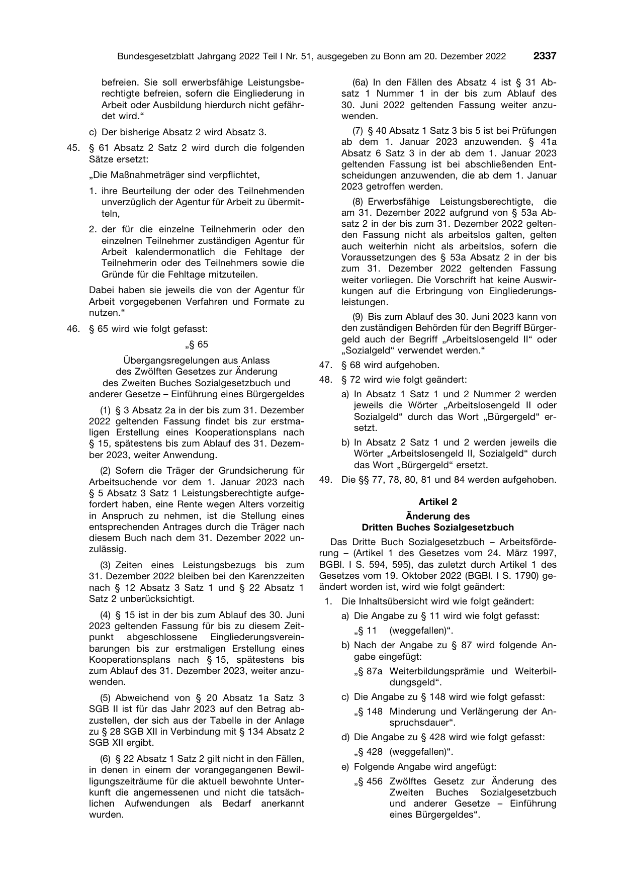 BGBl. 2022, Seite 2337 — Originalseite als Abbildung