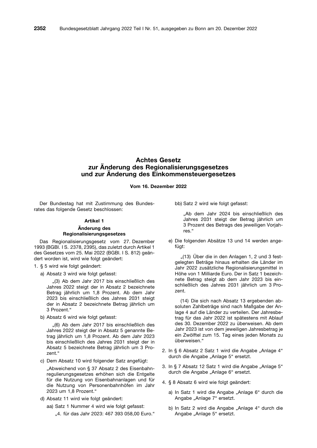 BGBl. 2022, Seite 2352 — Originalseite als Abbildung