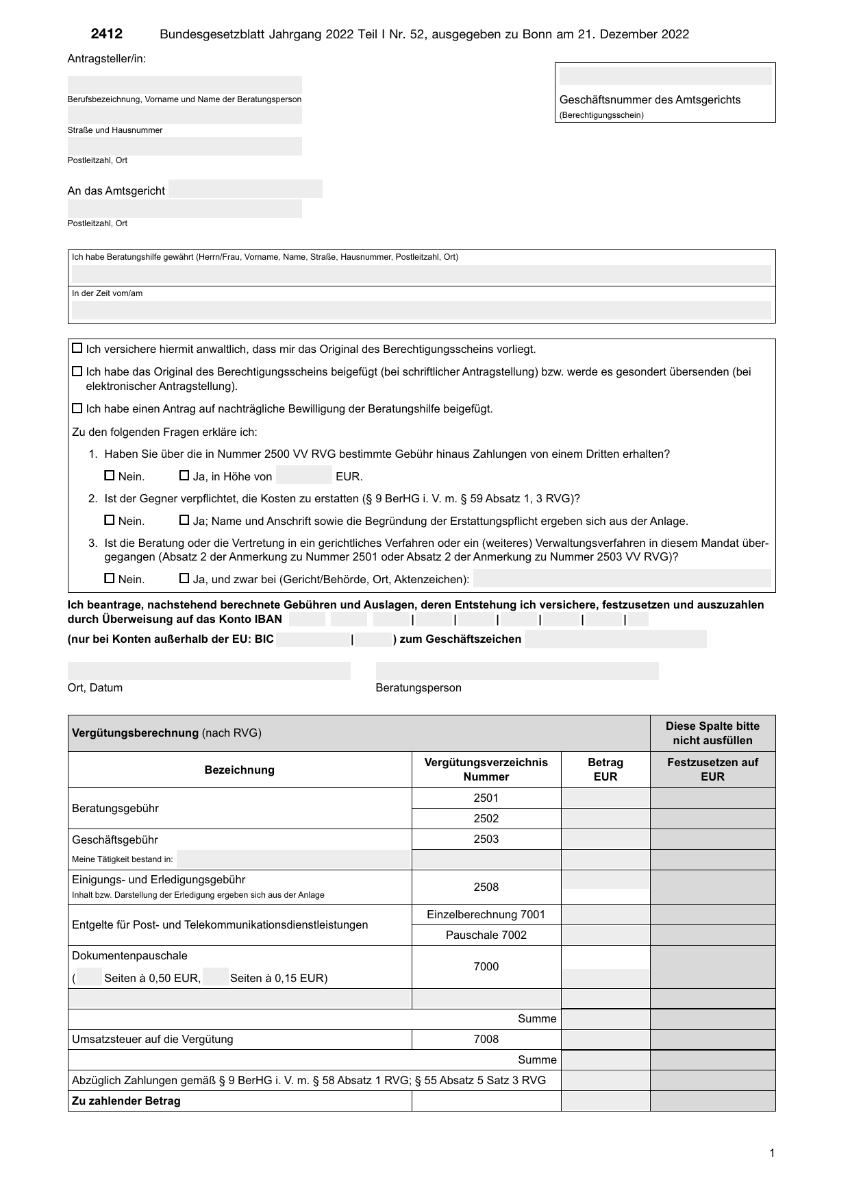 BGBl. 2022, Seite 2412 — Originalseite als Abbildung