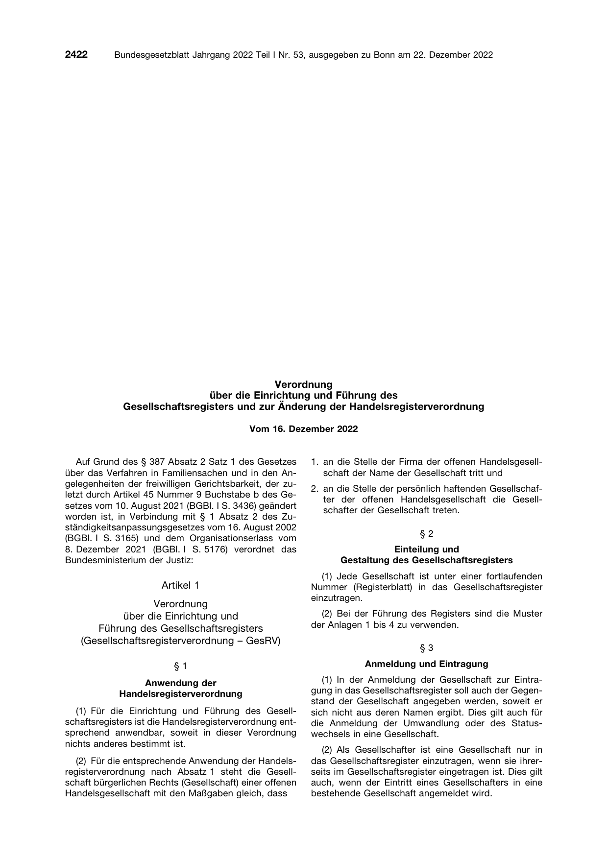 BGBl. 2022, Seite 2422 — Originalseite als Abbildung