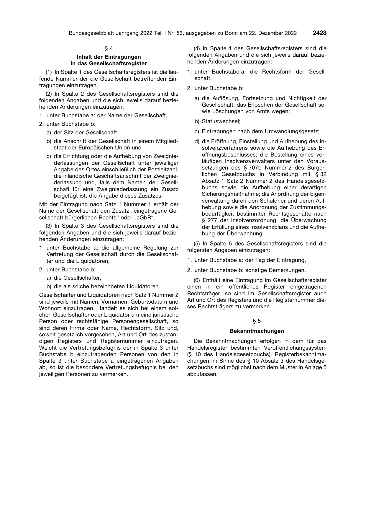 BGBl. 2022, Seite 2423 — Originalseite als Abbildung