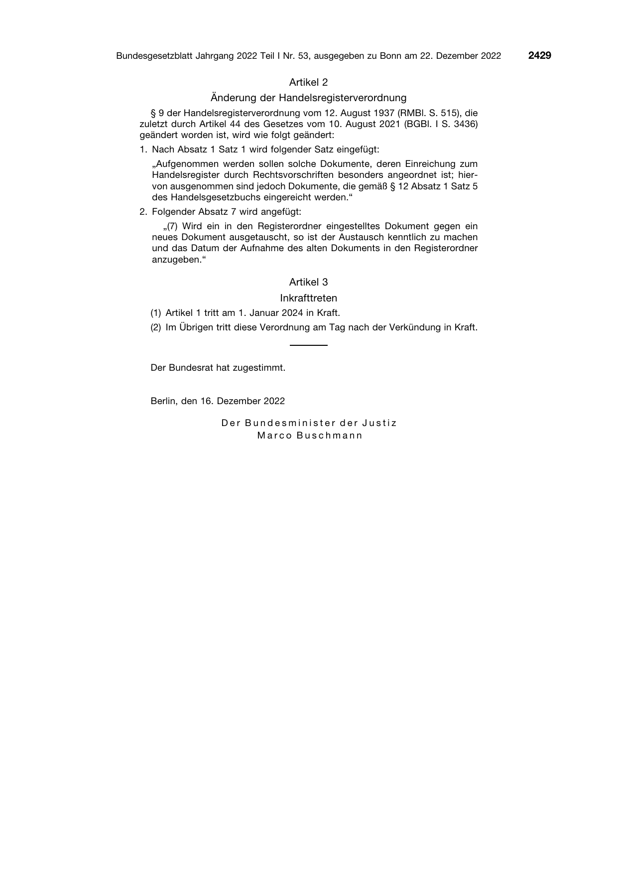 BGBl. 2022, Seite 2429 — Originalseite als Abbildung