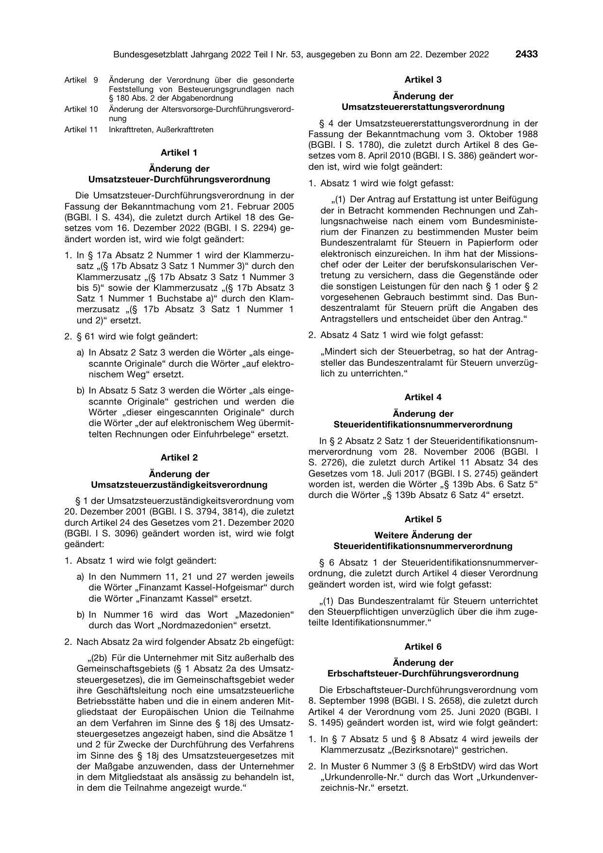 BGBl. 2022, Seite 2433 — Originalseite als Abbildung
