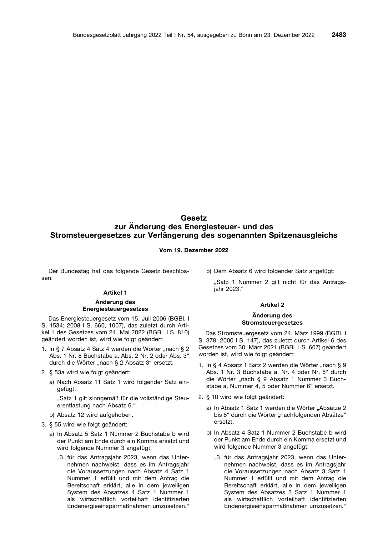 BGBl. 2022, Seite 2483 — Originalseite als Abbildung