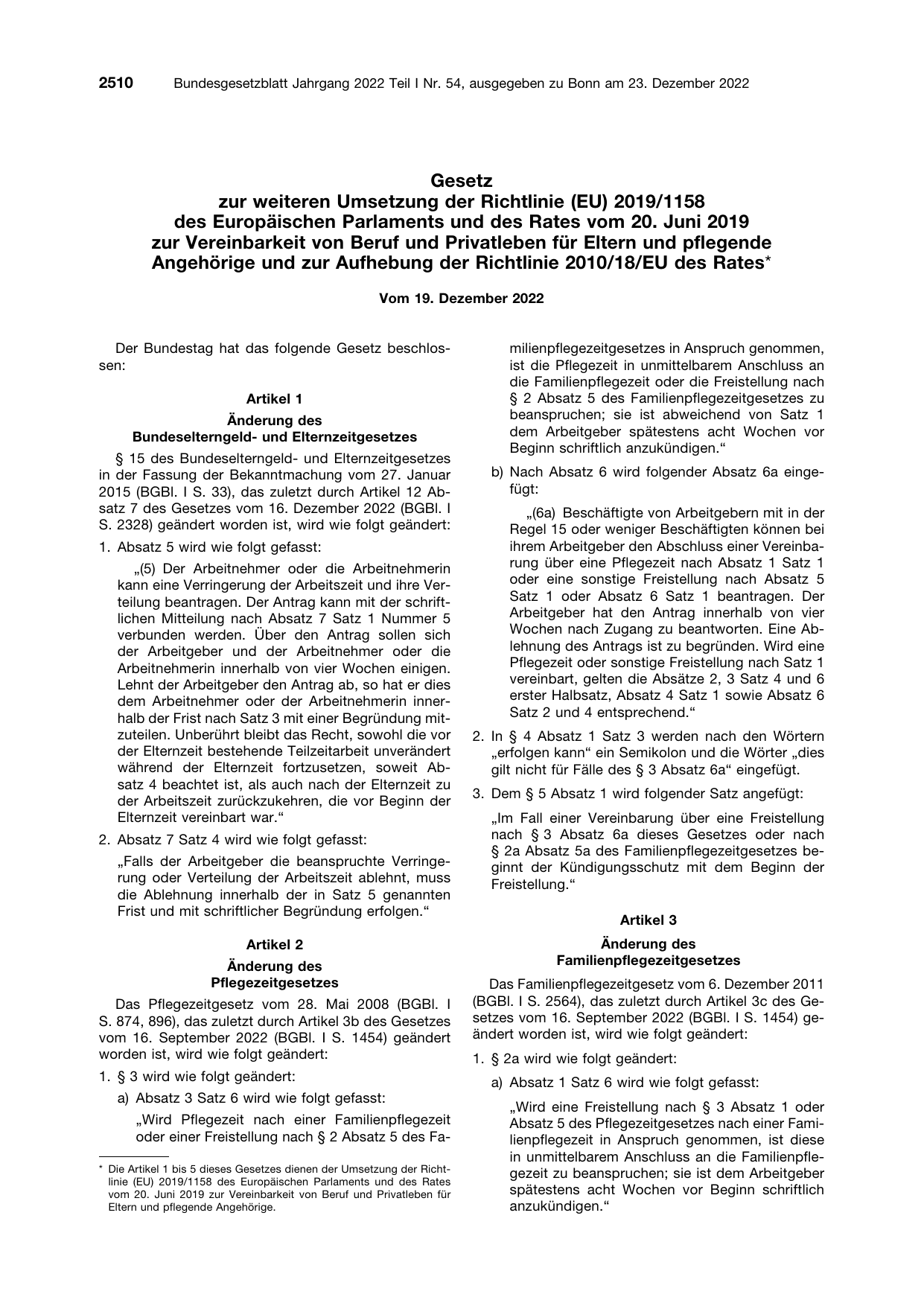 BGBl. 2022, Seite 2510 — Originalseite als Abbildung