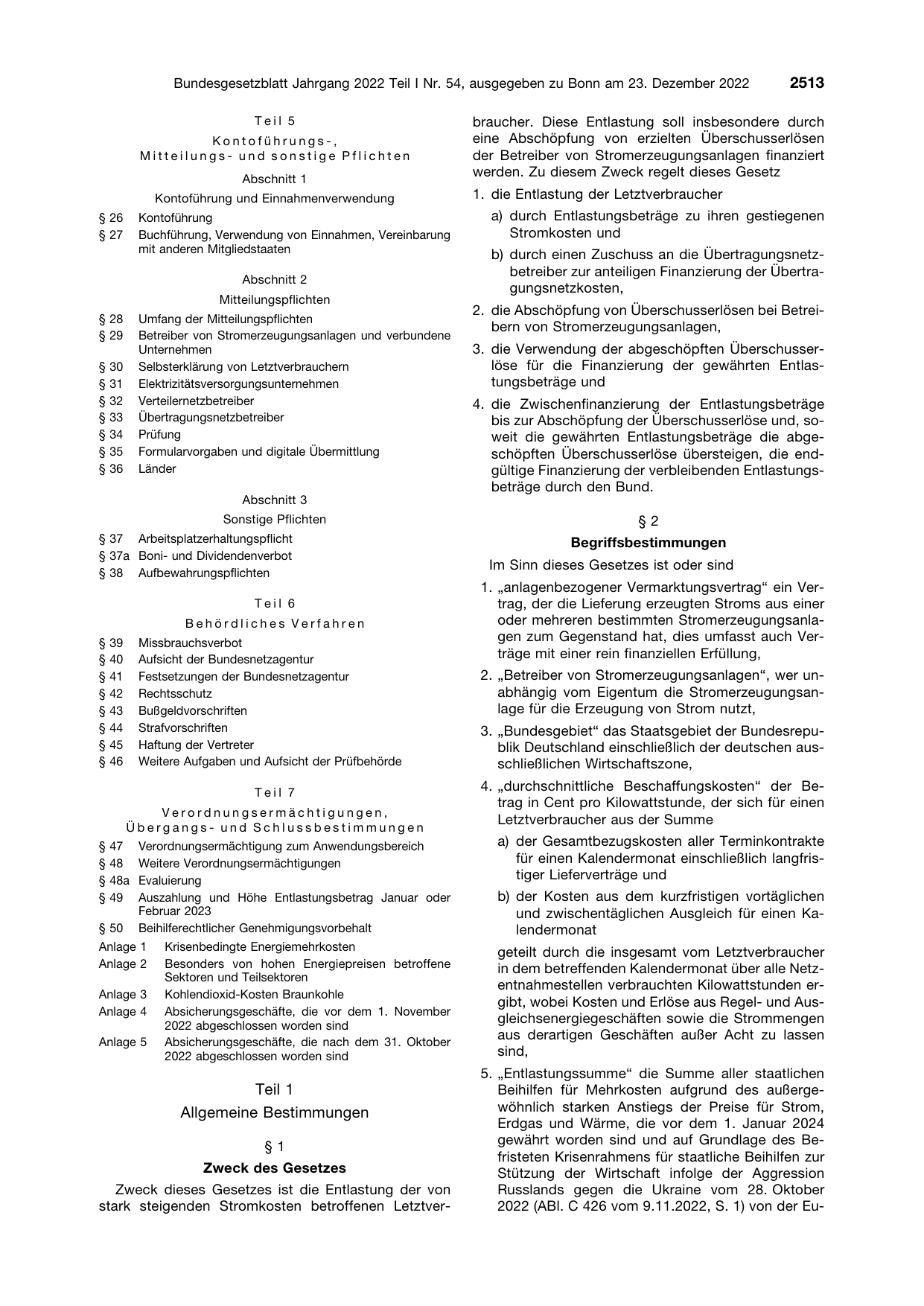 BGBl. 2022, Seite 2513 — Originalseite als Abbildung