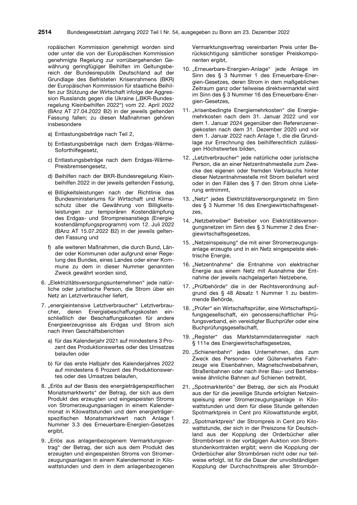 BGBl. 2022, Seite 2514 — Originalseite als Abbildung