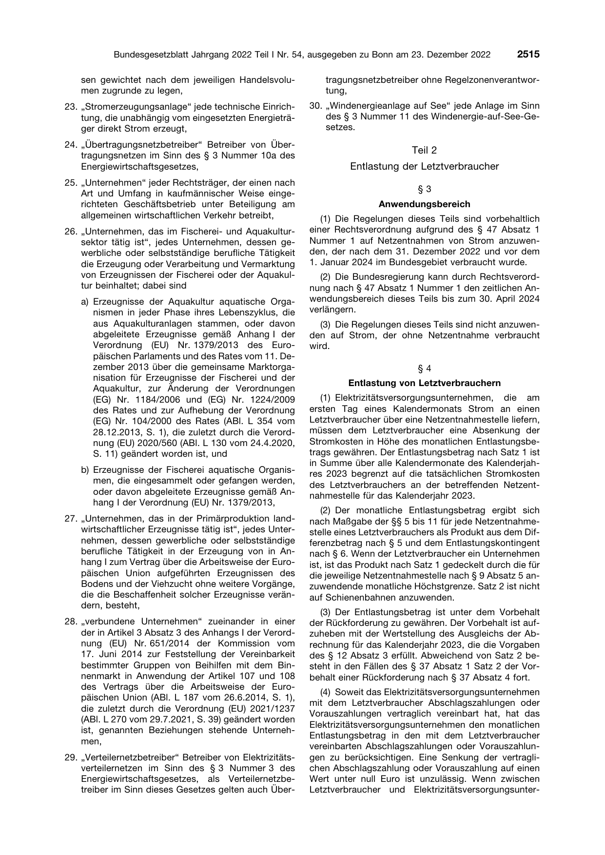 BGBl. 2022, Seite 2515 — Originalseite als Abbildung
