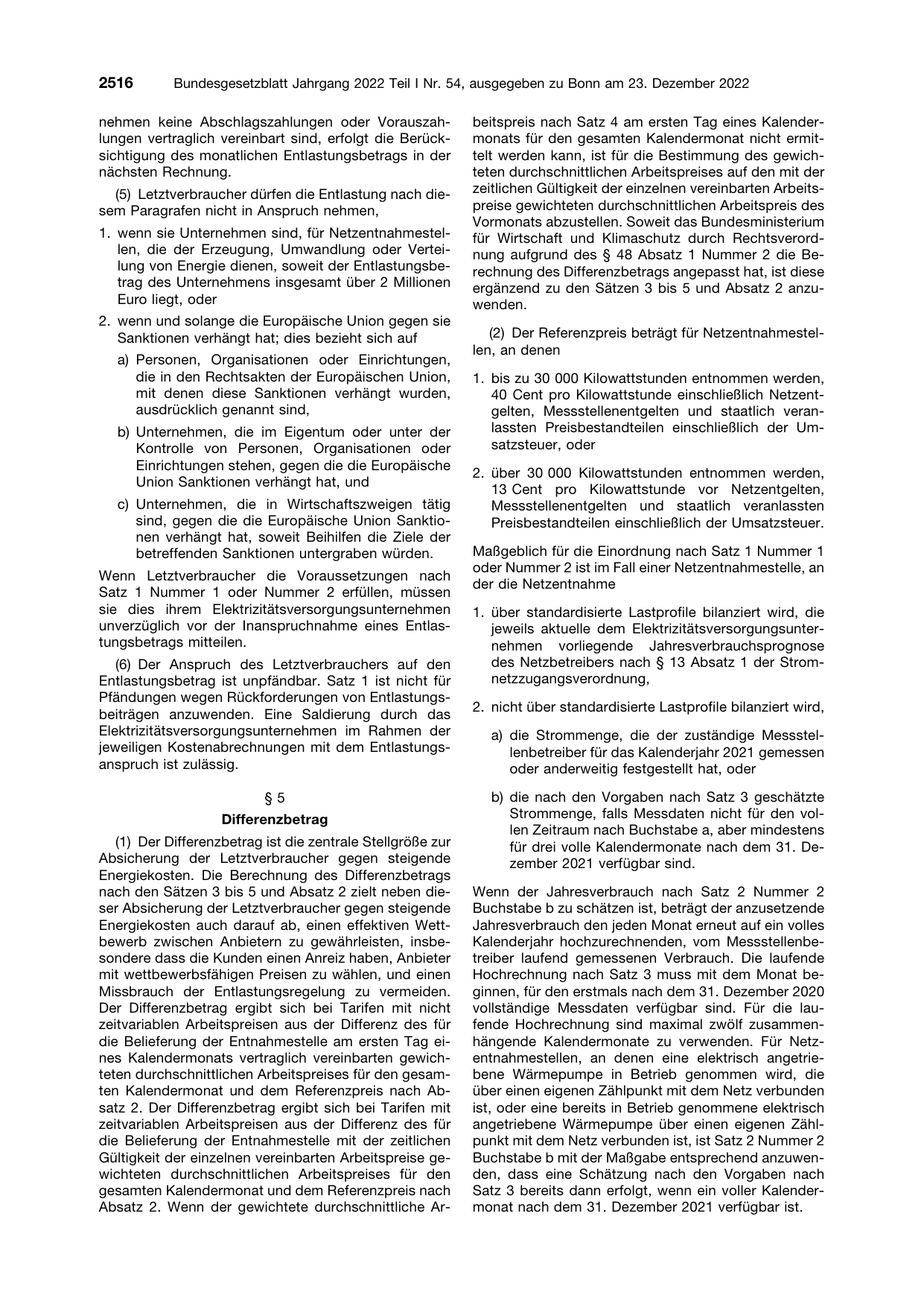 BGBl. 2022, Seite 2516 — Originalseite als Abbildung
