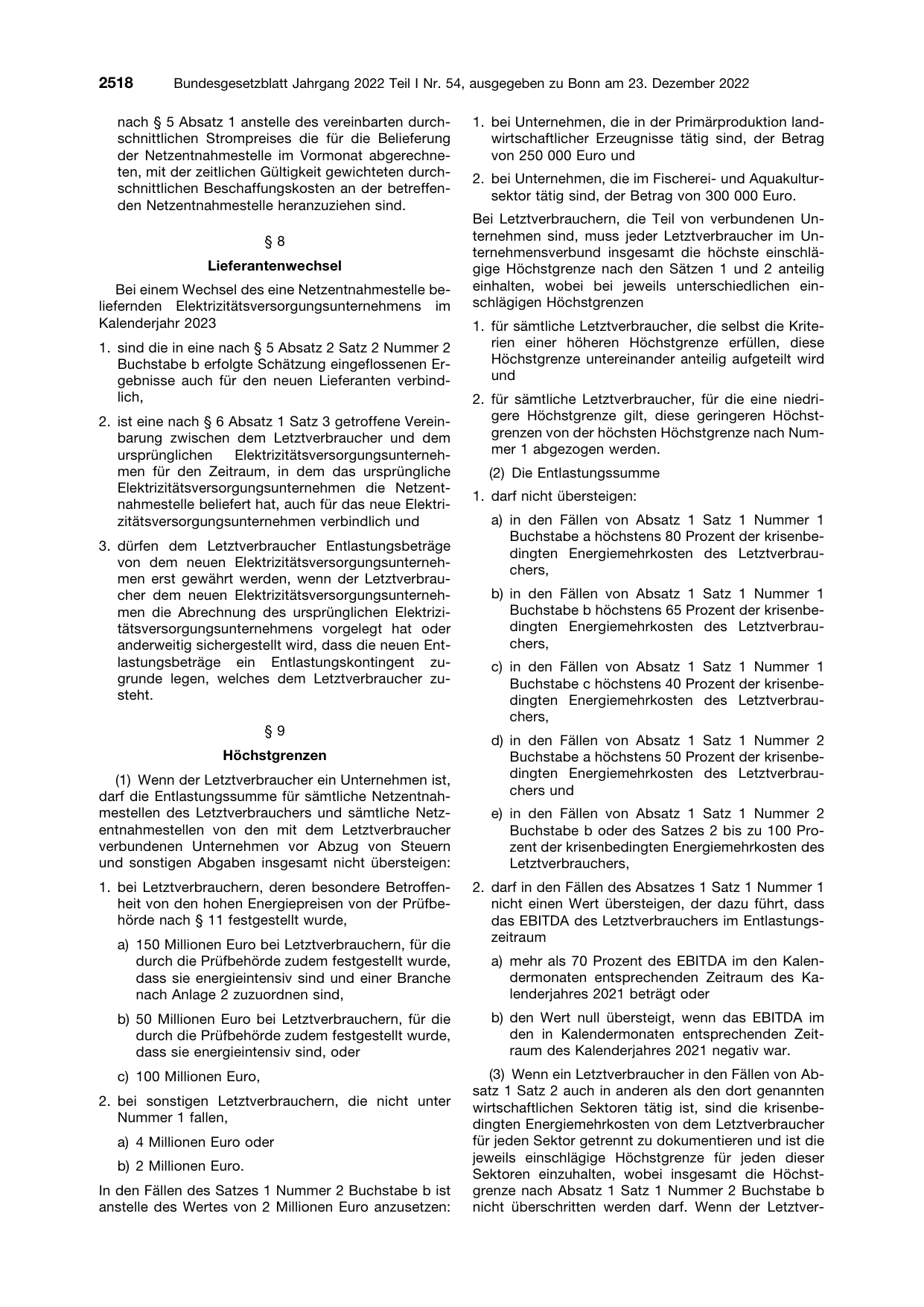 BGBl. 2022, Seite 2518 — Originalseite als Abbildung