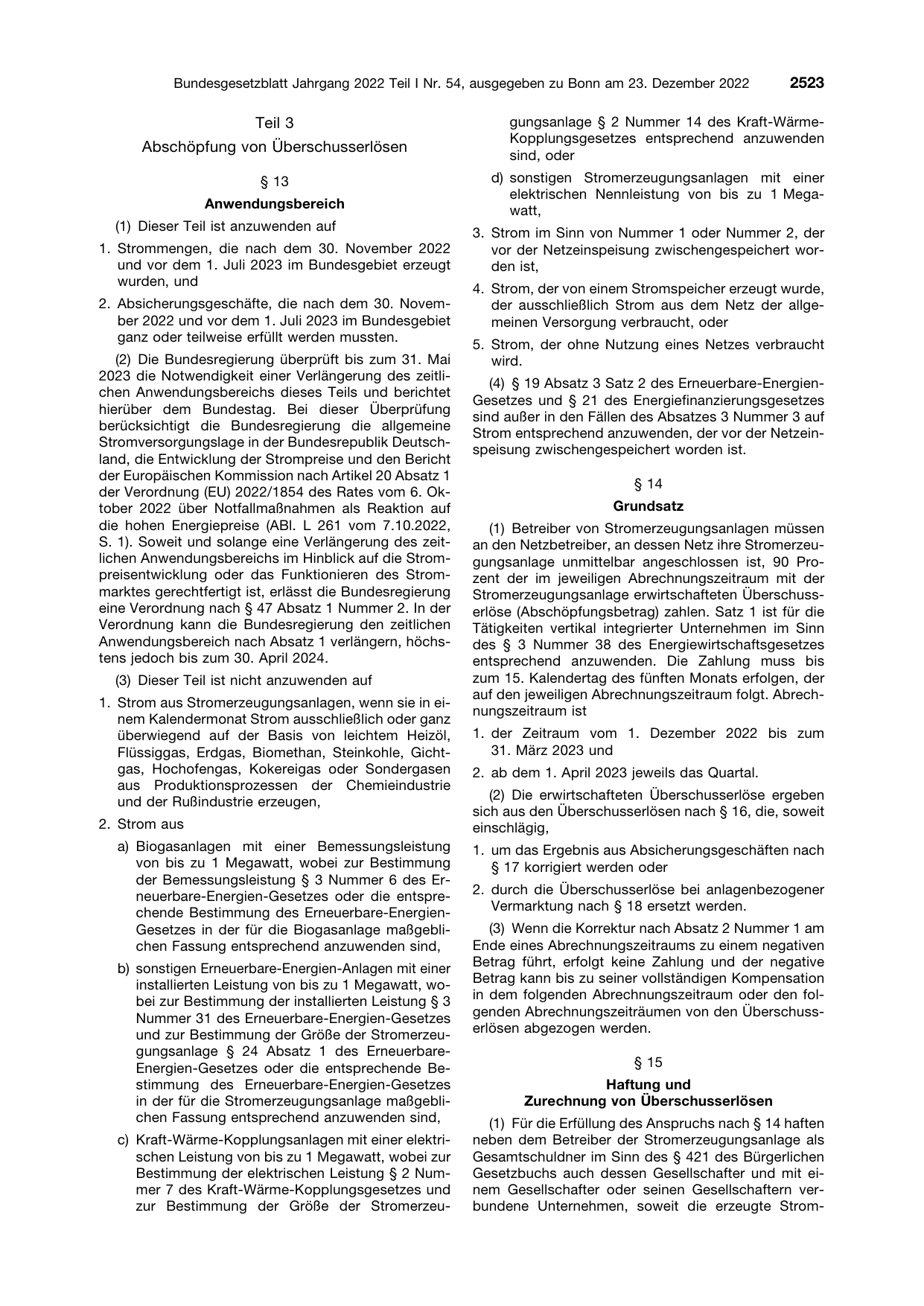 BGBl. 2022, Seite 2523 — Originalseite als Abbildung