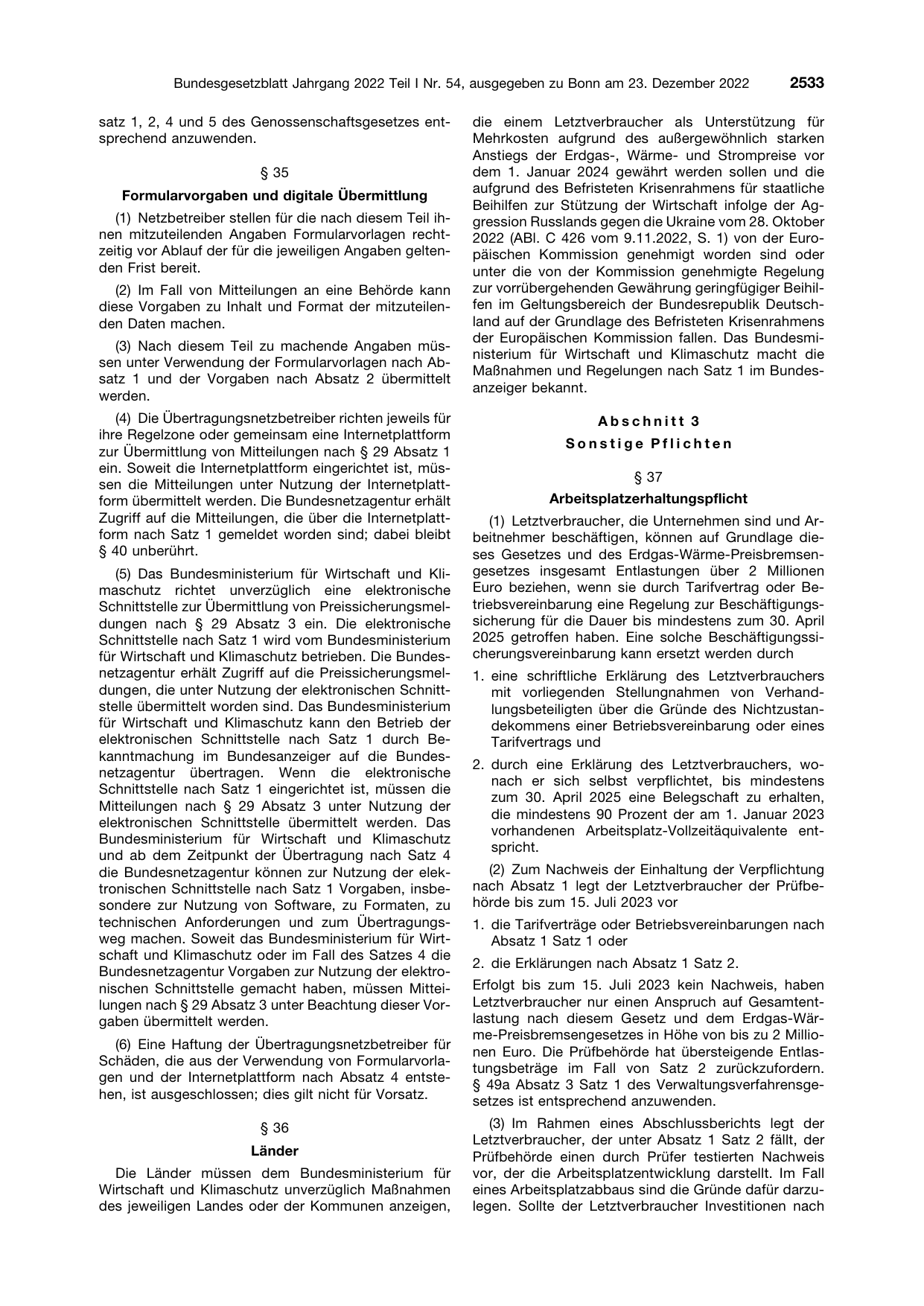 BGBl. 2022, Seite 2533 — Originalseite als Abbildung