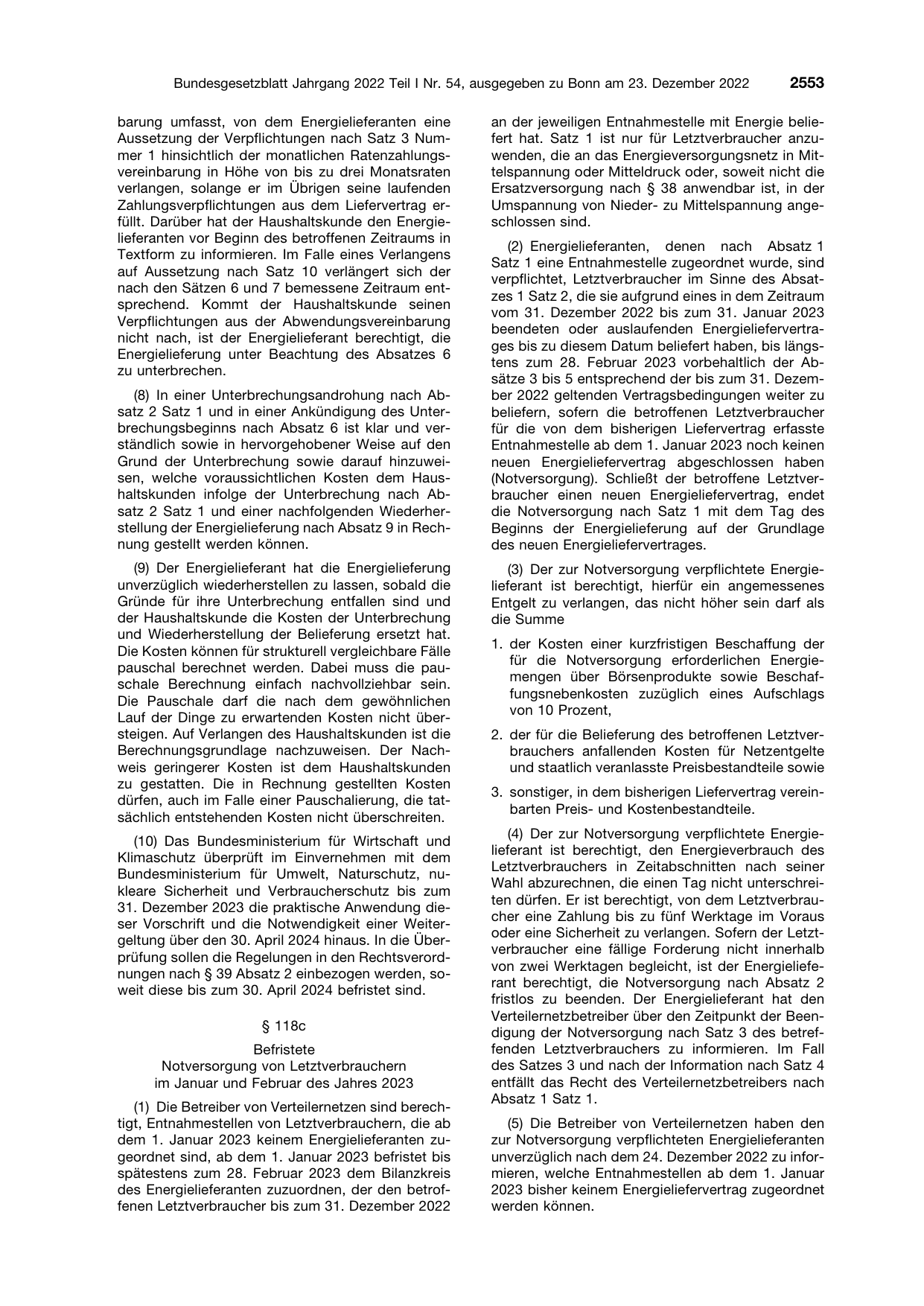 BGBl. 2022, Seite 2553 — Originalseite als Abbildung