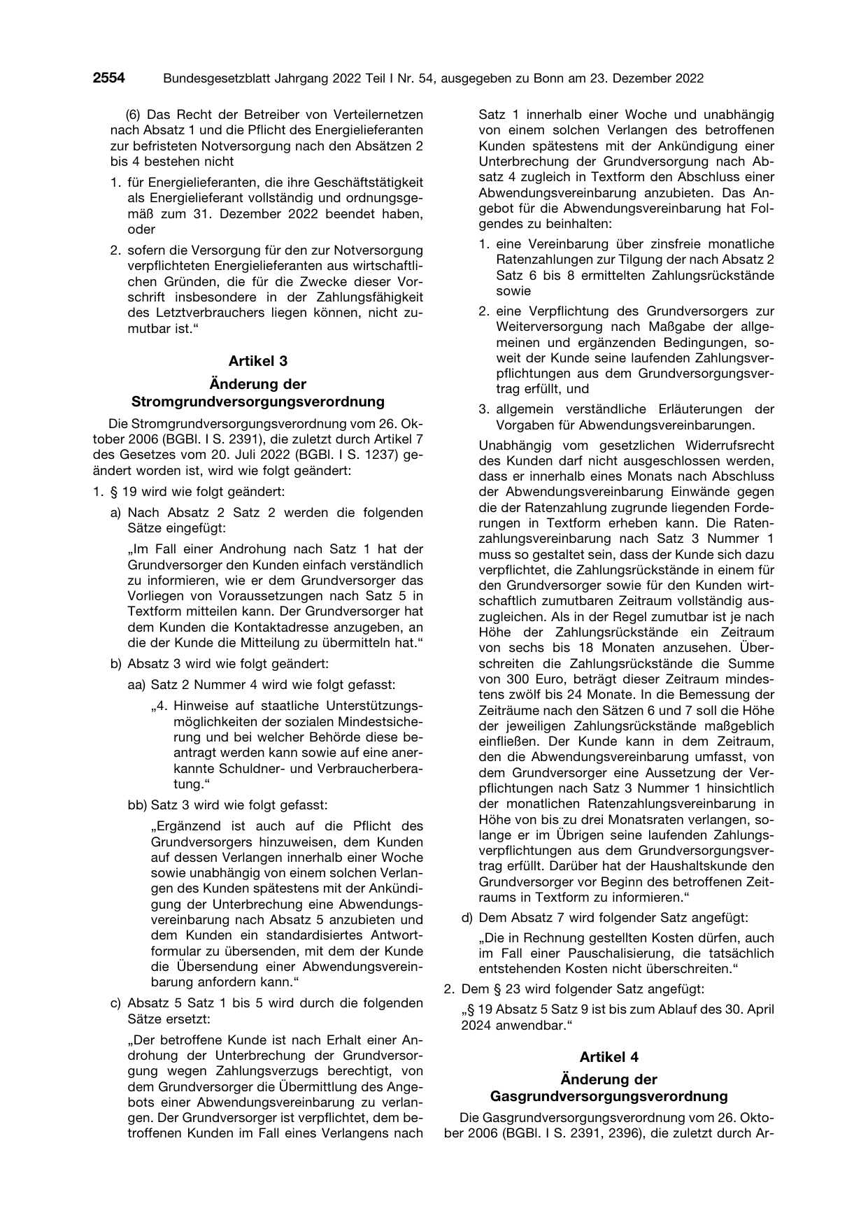 BGBl. 2022, Seite 2554 — Originalseite als Abbildung